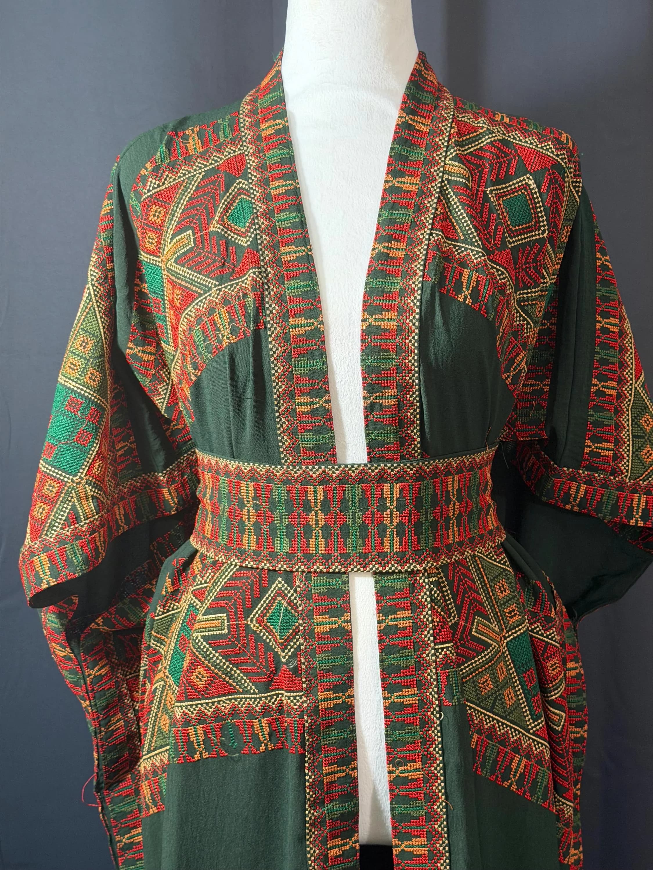 Tatreez Embroidered Bisht Abaya, Palestinian Open Kaftan, Luxury Eid Abaya
