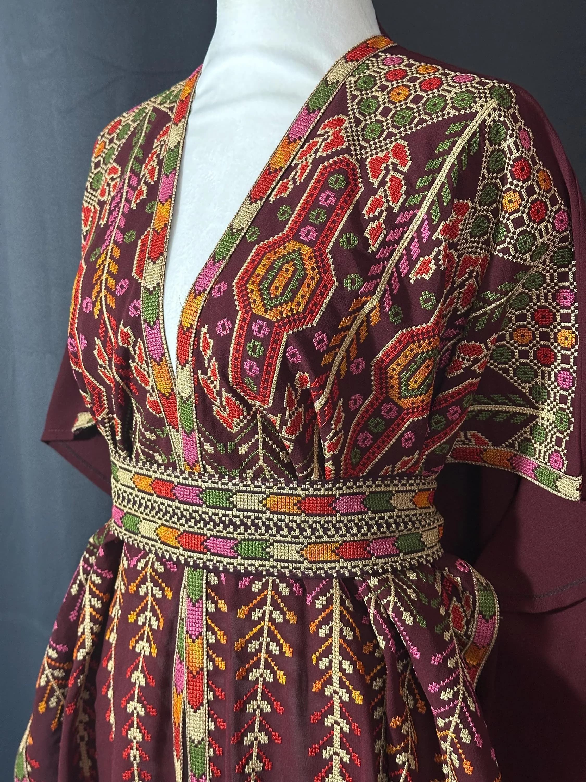 Embroidered Palestinian Abaya, Open Front Bisht Kaftan, Tatreez Eid Dress - image 5
