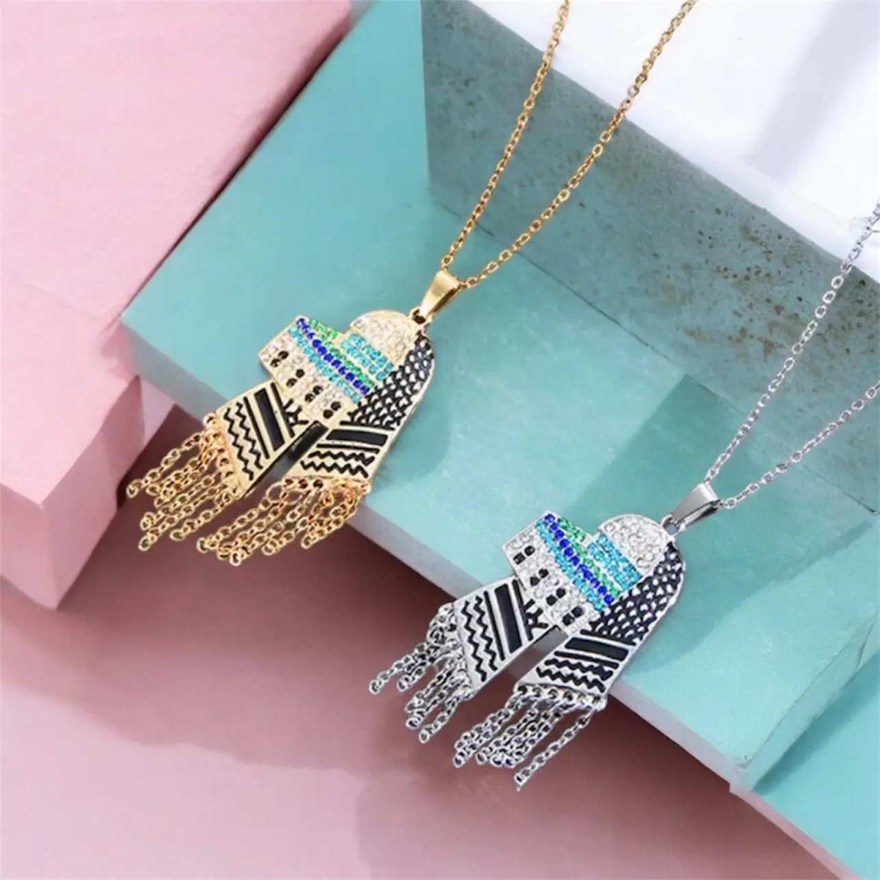 Crystal Dome of the Rock Necklace: Palestine Islamic Architecture Pendant