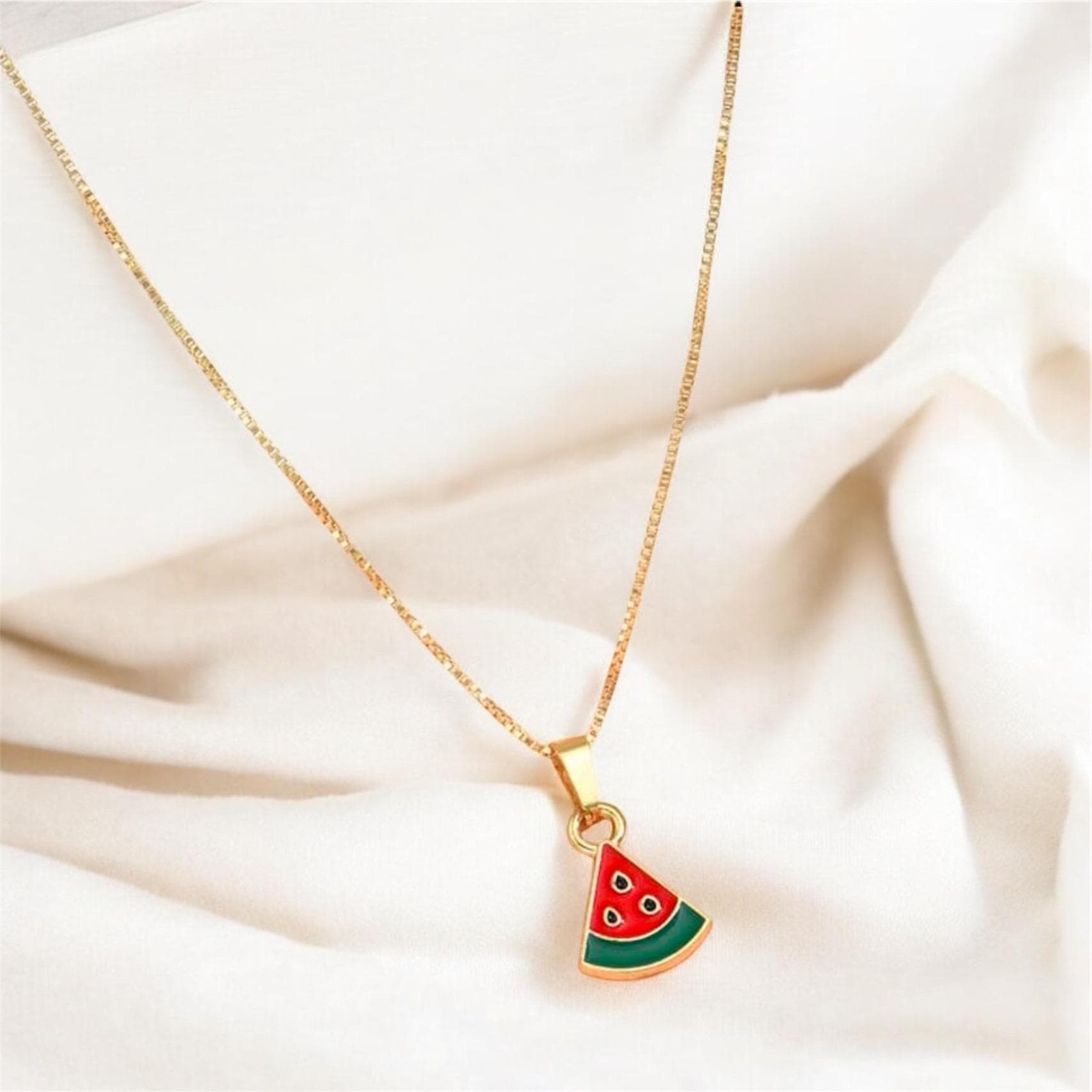 Rhinestone Watermelon Slice Necklace: Summer Fruit Charm, Silver-Tone - image 5
