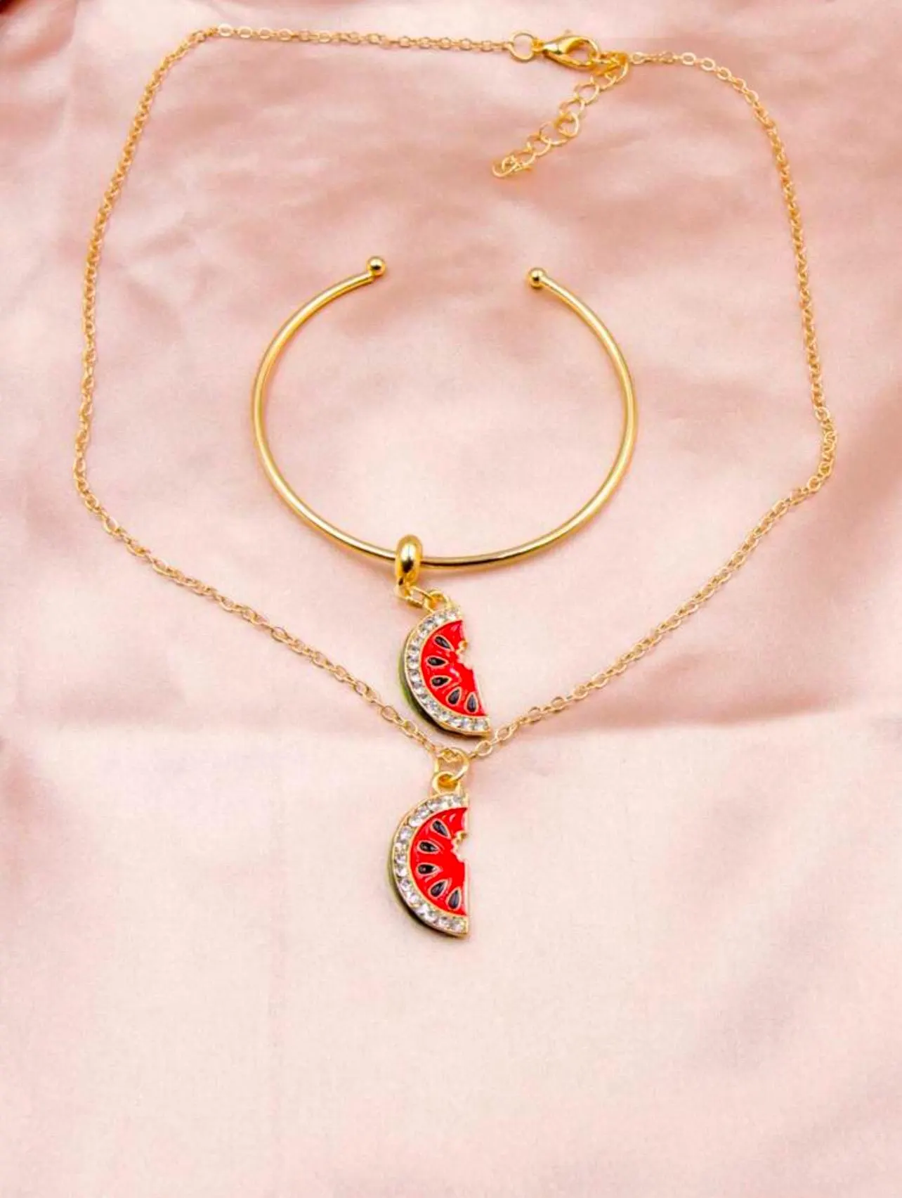 Watermelon Charm Palestine Necklace & Bracelet Set: Gold Plated Jewelry - image 4