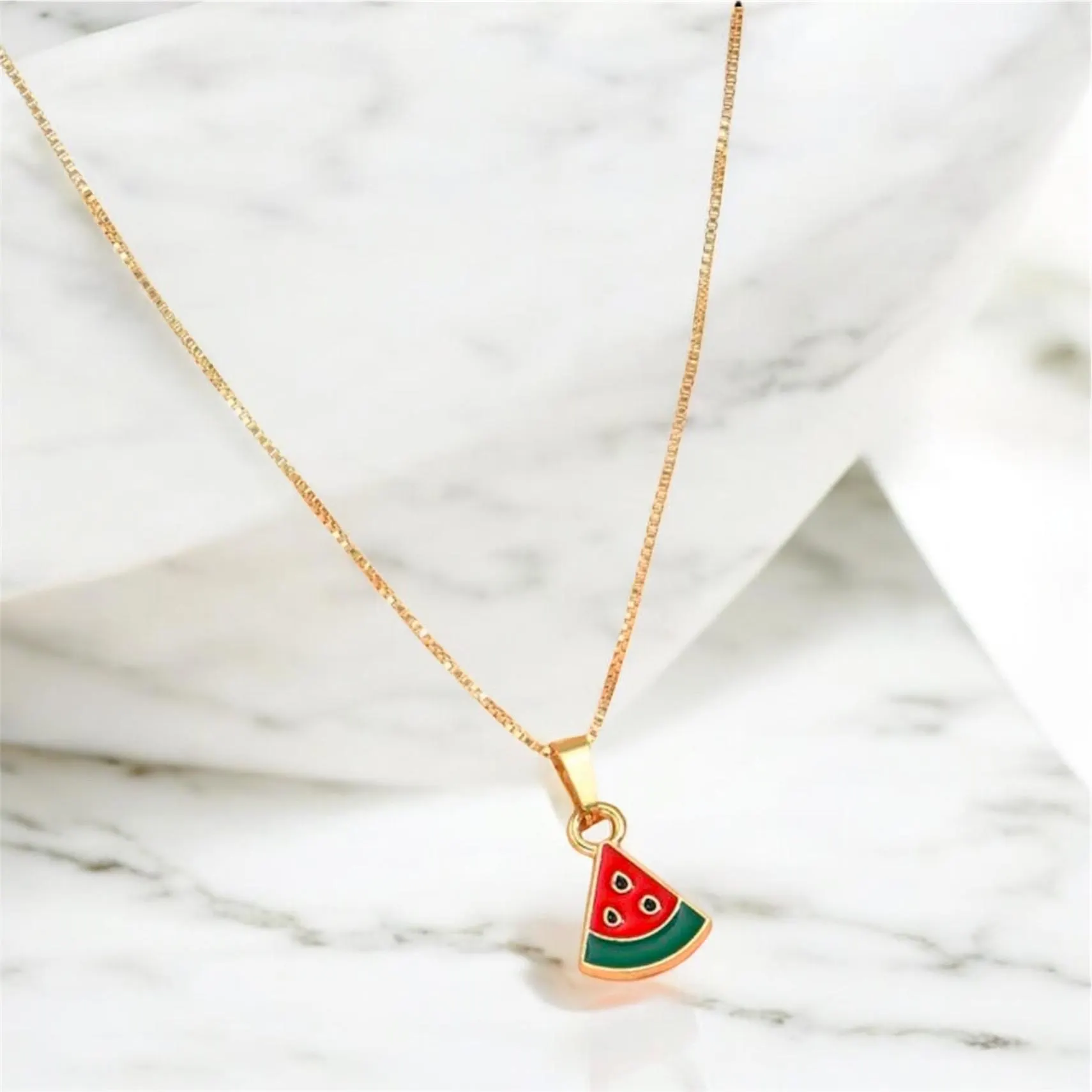 Rhinestone Watermelon Slice Necklace: Summer Fruit Charm, Silver-Tone