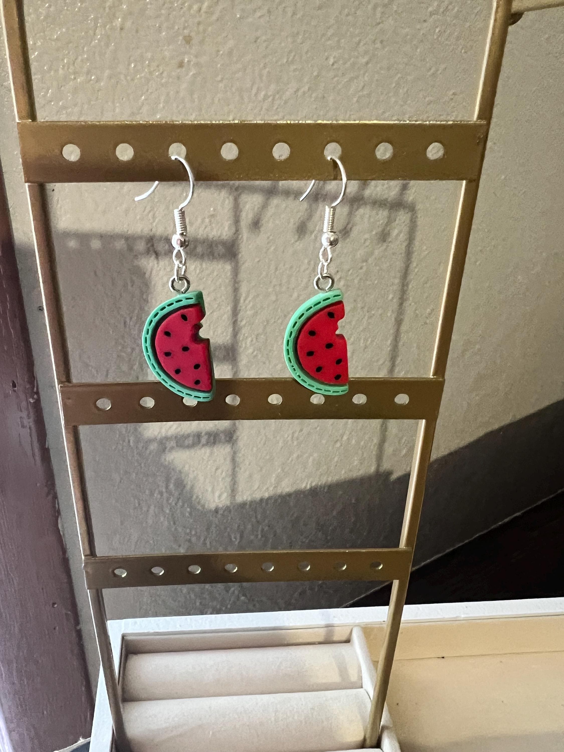 Watermelon Earrings: Palestinian Inspired Enamel Jewelry, Stainless Steel - image 4