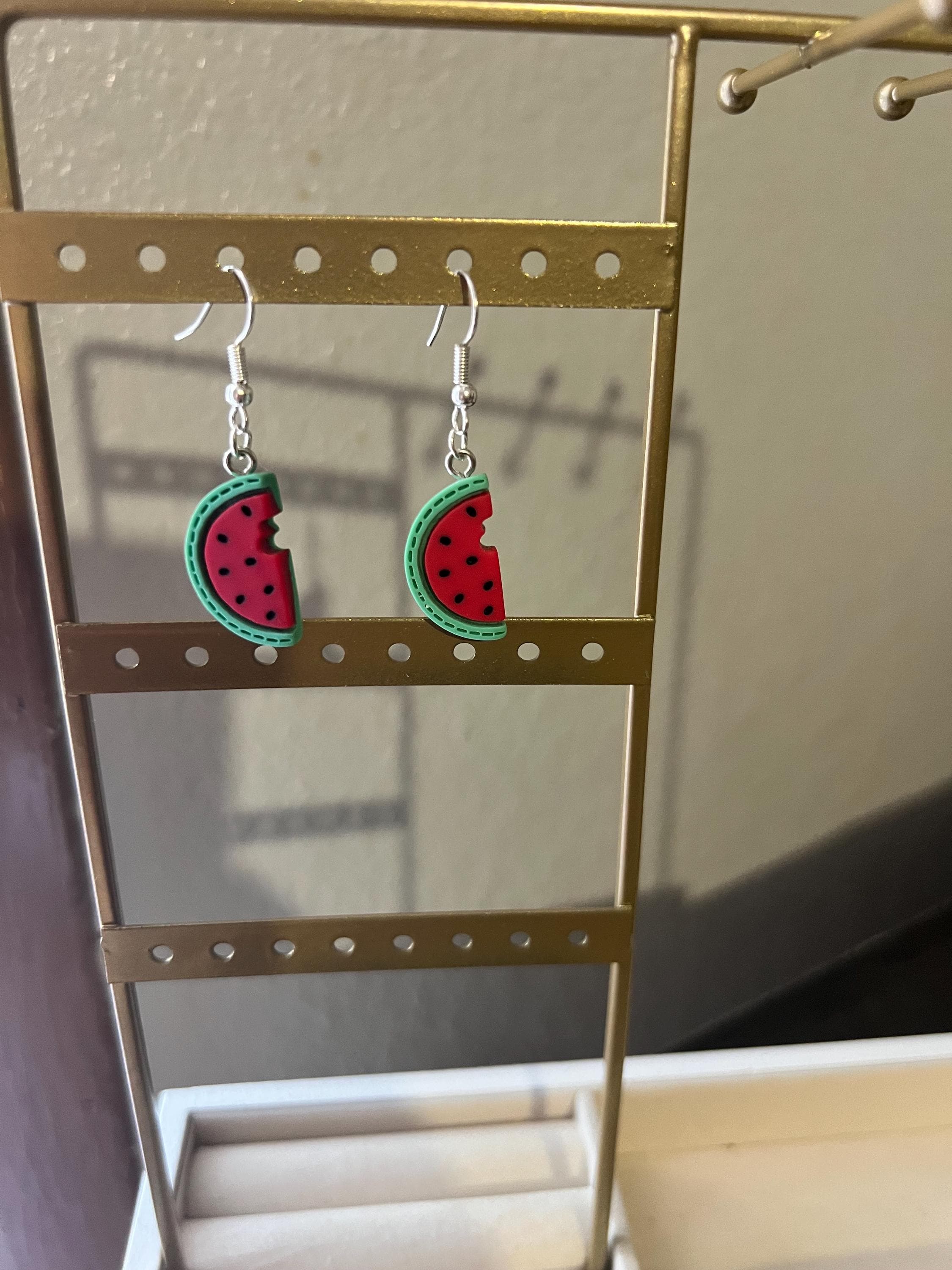 Watermelon Earrings: Palestinian Inspired Enamel Jewelry, Stainless Steel - image 2