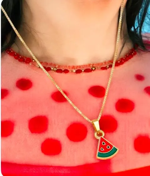 Rhinestone Watermelon Slice Necklace: Summer Fruit Charm, Silver-Tone - image 3