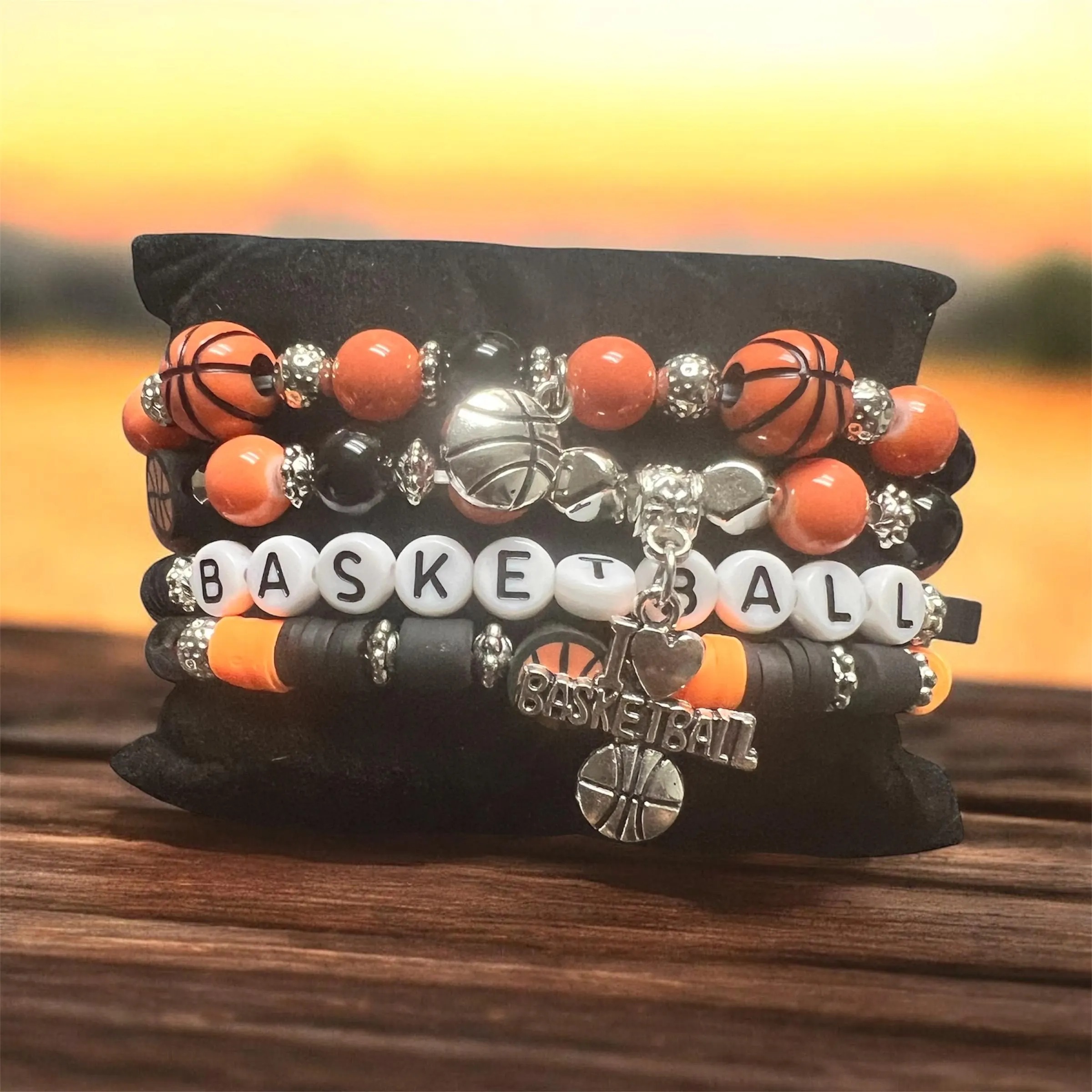 Basketball Charm Bracelet: Orange, Black, White Resin Beads - image 3