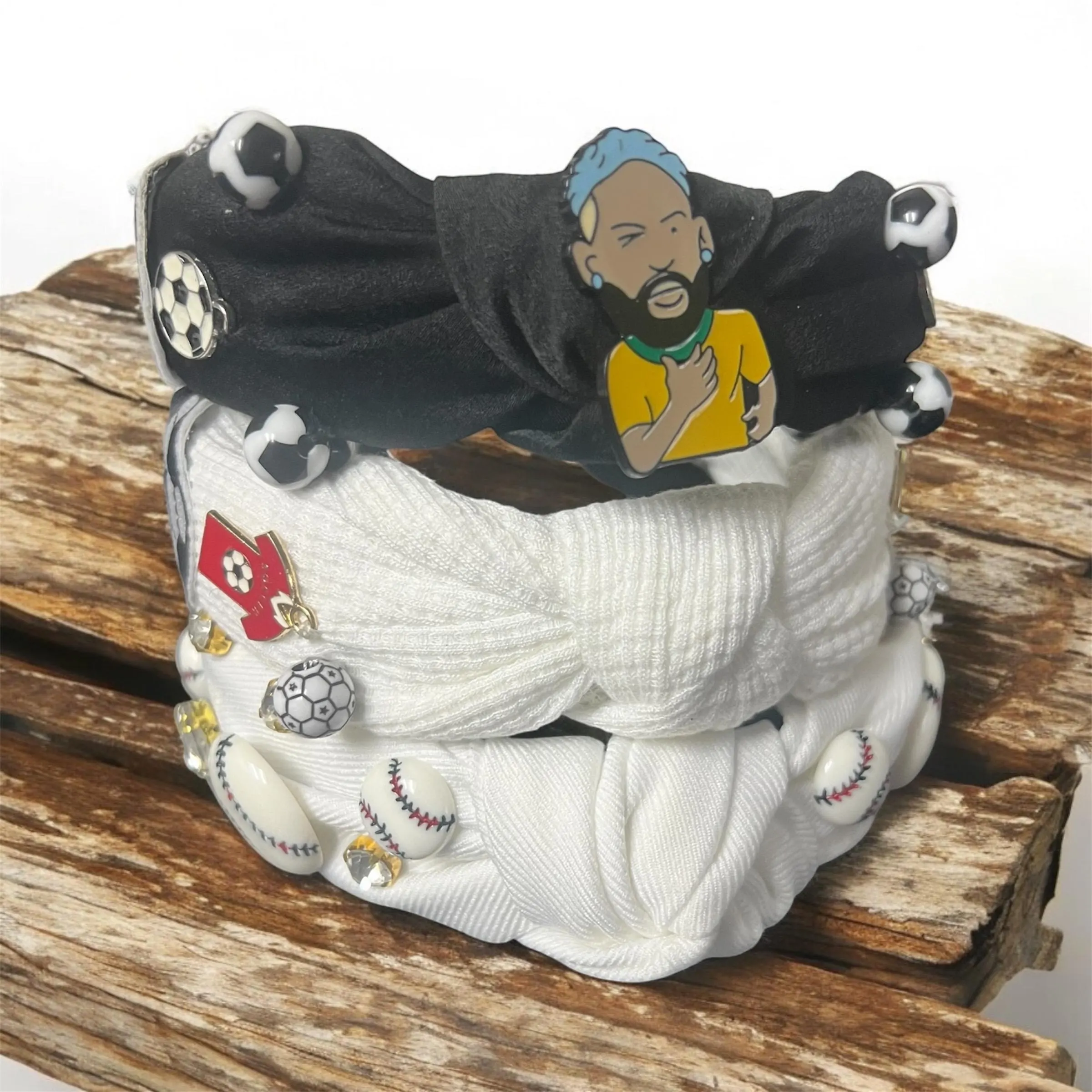 Sparkly Soccer Headband: Embroidered Patch, Rhinestones & 3D Ball Charms
