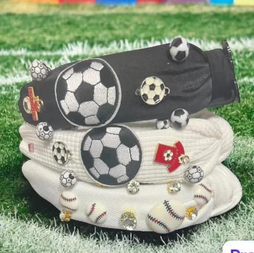 Sparkly Soccer Headband: Embroidered Patch, Rhinestones & 3D Ball Charms - image 5
