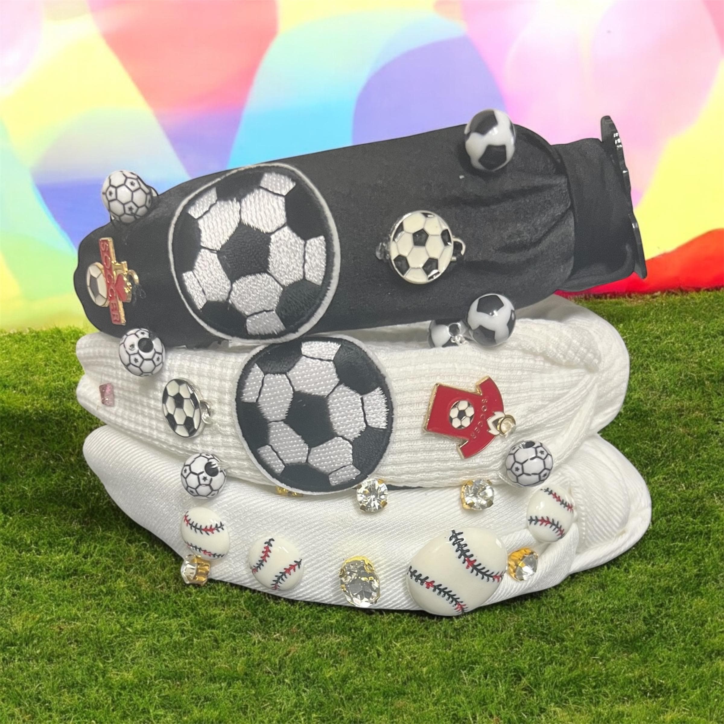 Sparkly Soccer Headband: Embroidered Patch, Rhinestones & 3D Ball Charms - image 4