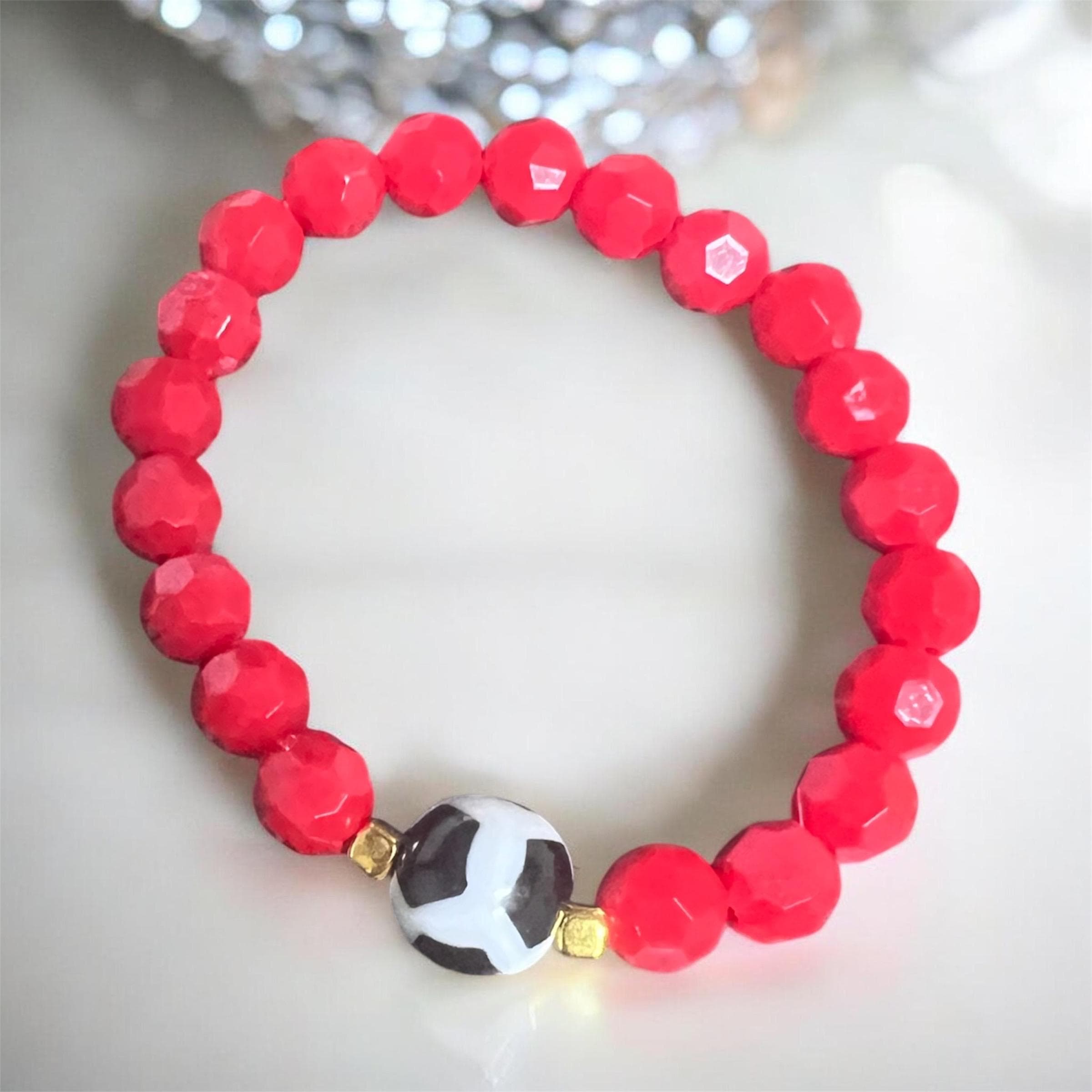 Morocco bracelet World Cup bracelet Morocco Flag Color Gemstone Beaded Bracelet , Green Agate gemstones, - image 4