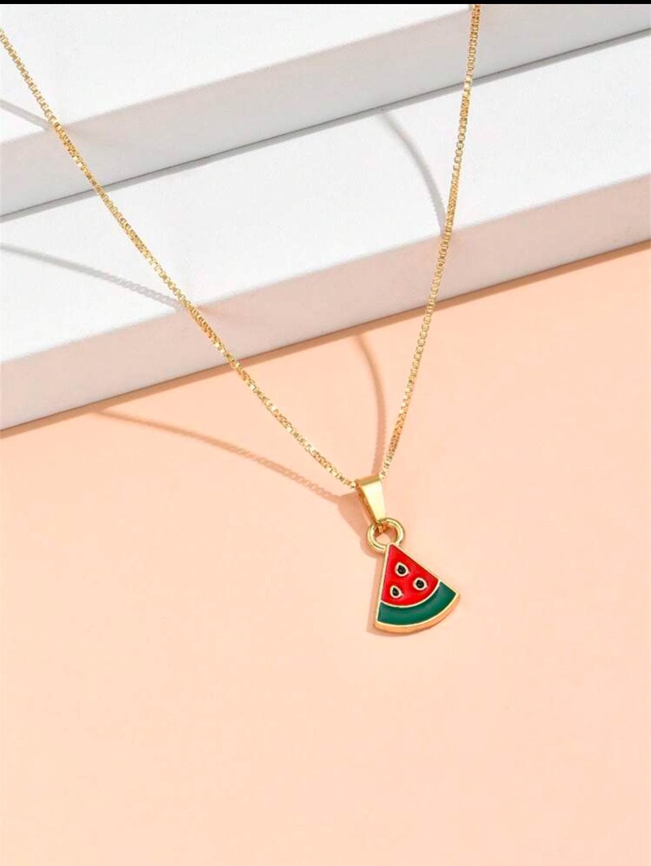 Rhinestone Watermelon Slice Necklace: Summer Fruit Charm, Silver-Tone - image 4