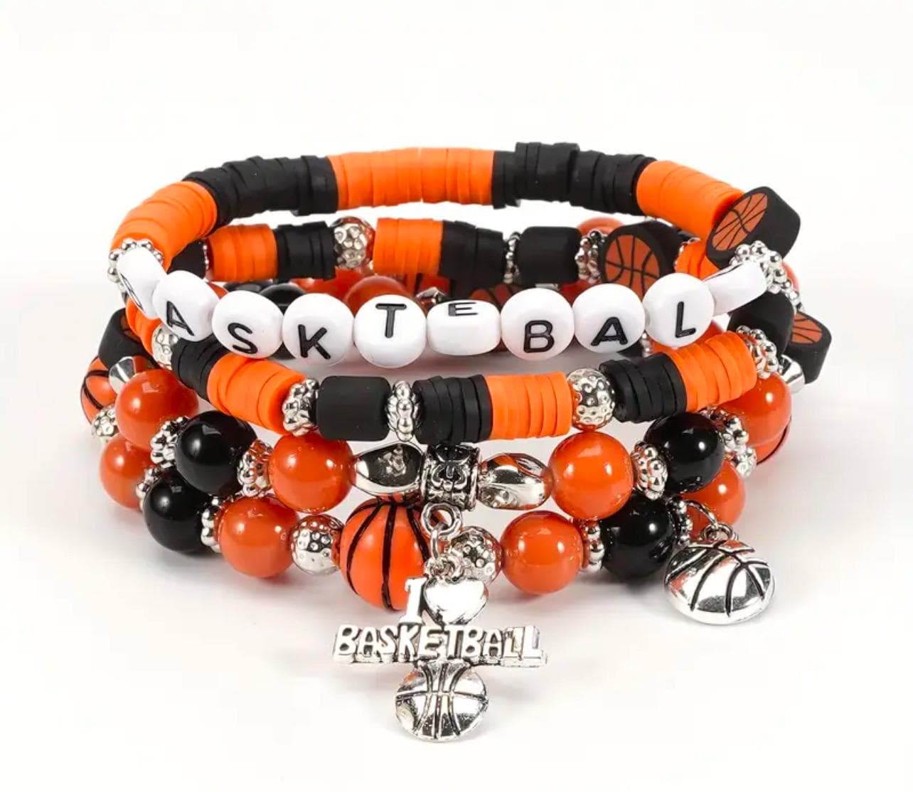 Basketball Charm Bracelet: Orange, Black, White Resin Beads - image 4