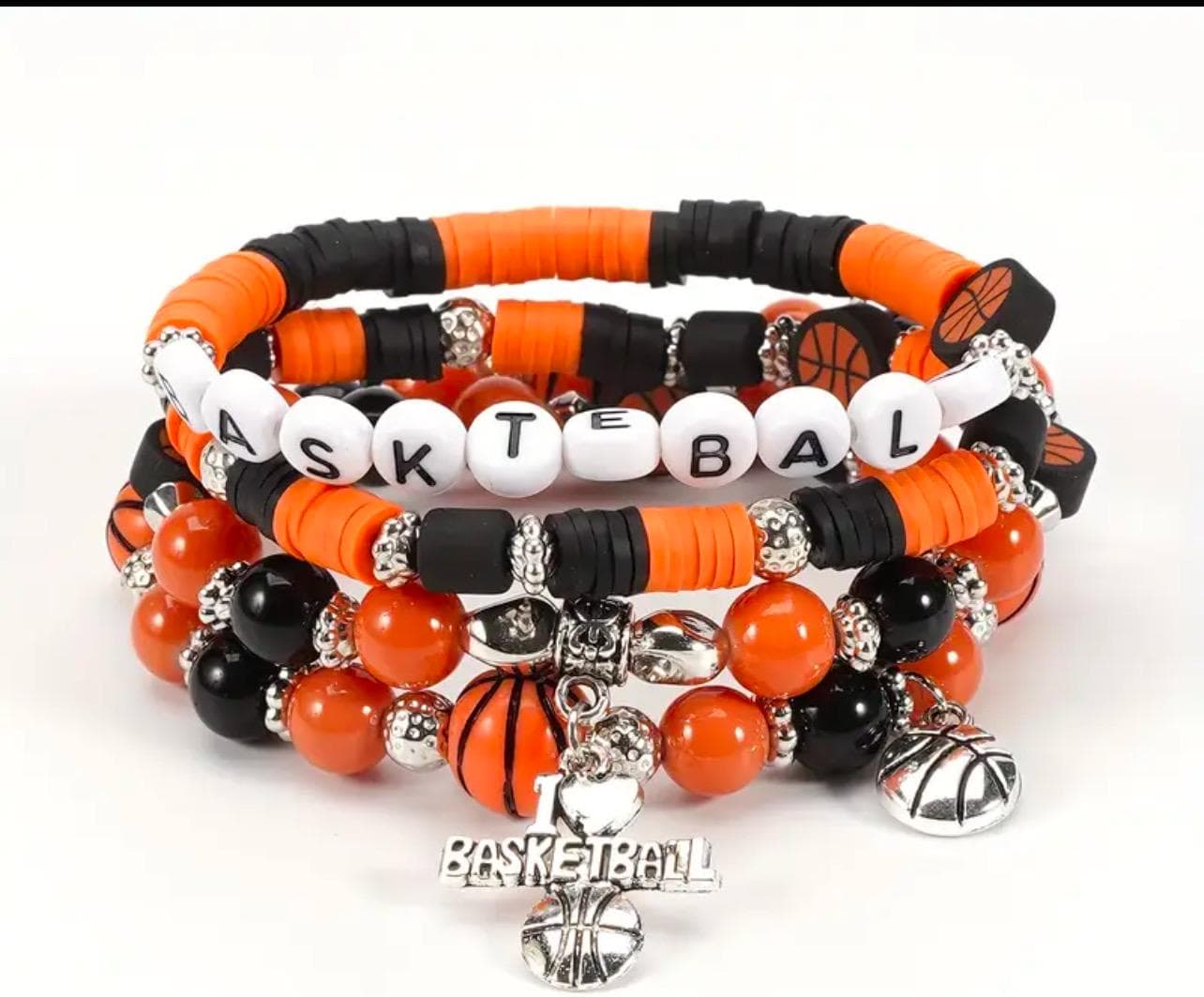Basketball Charm Bracelet: Orange, Black, White Resin Beads - image 5