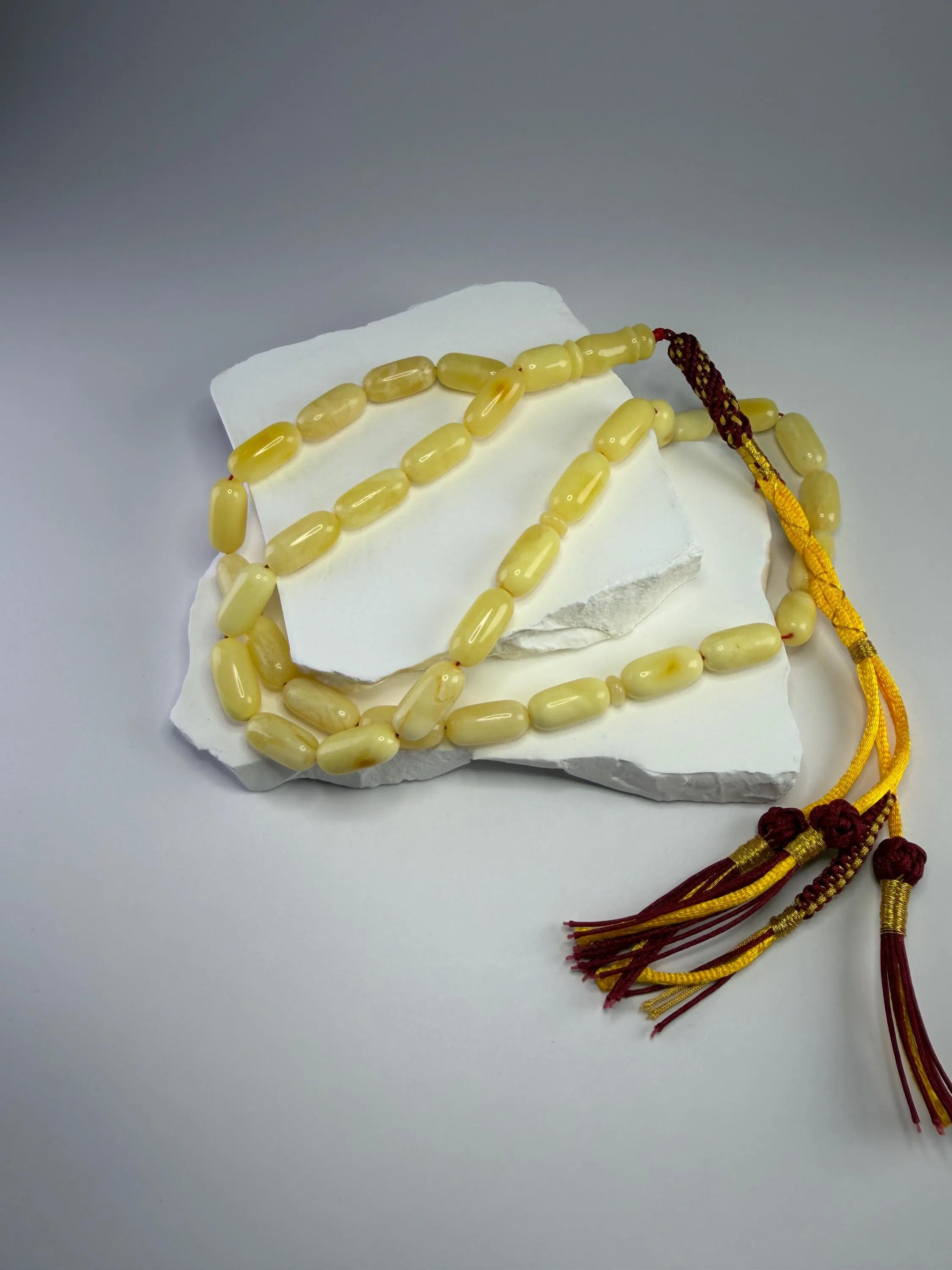 Luxury Cream Amber stone 45 Beads 8mm – Smooth Oval Misbaha Prayer Beads - image 2