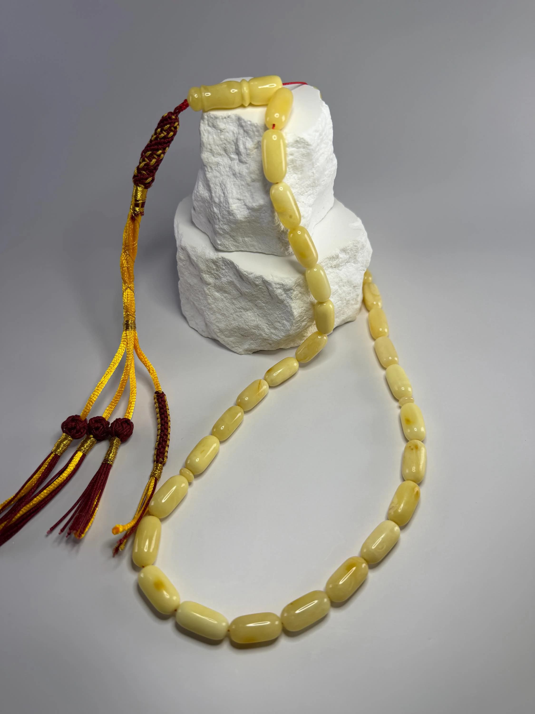 Luxury Cream Amber stone 45 Beads 8mm – Smooth Oval Misbaha Prayer Beads - image 4