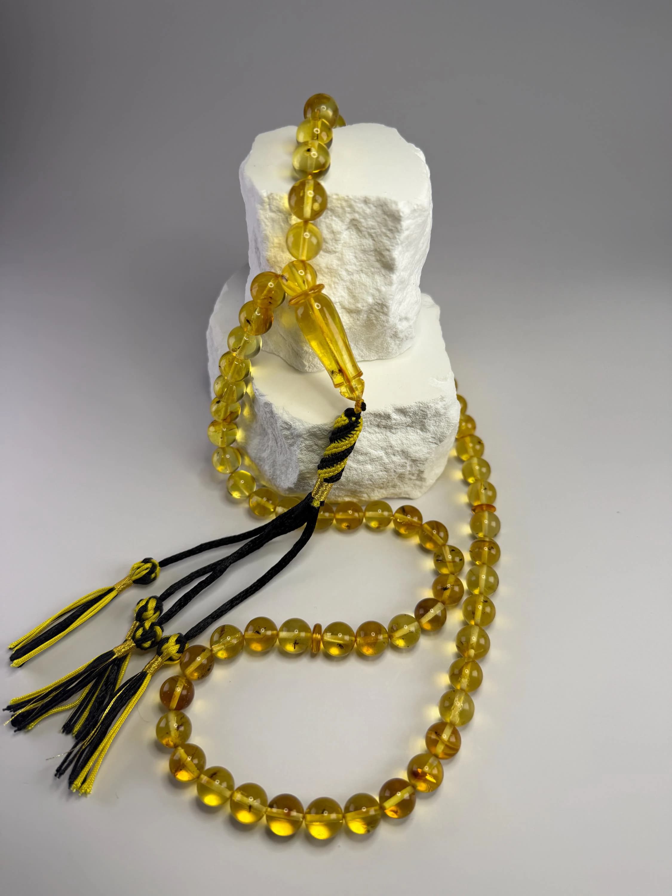 Insect Amber Tasbih 33 Beads – 9.6mm Golden Inclusion Prayer Beads – Unique Misbaha - image 3