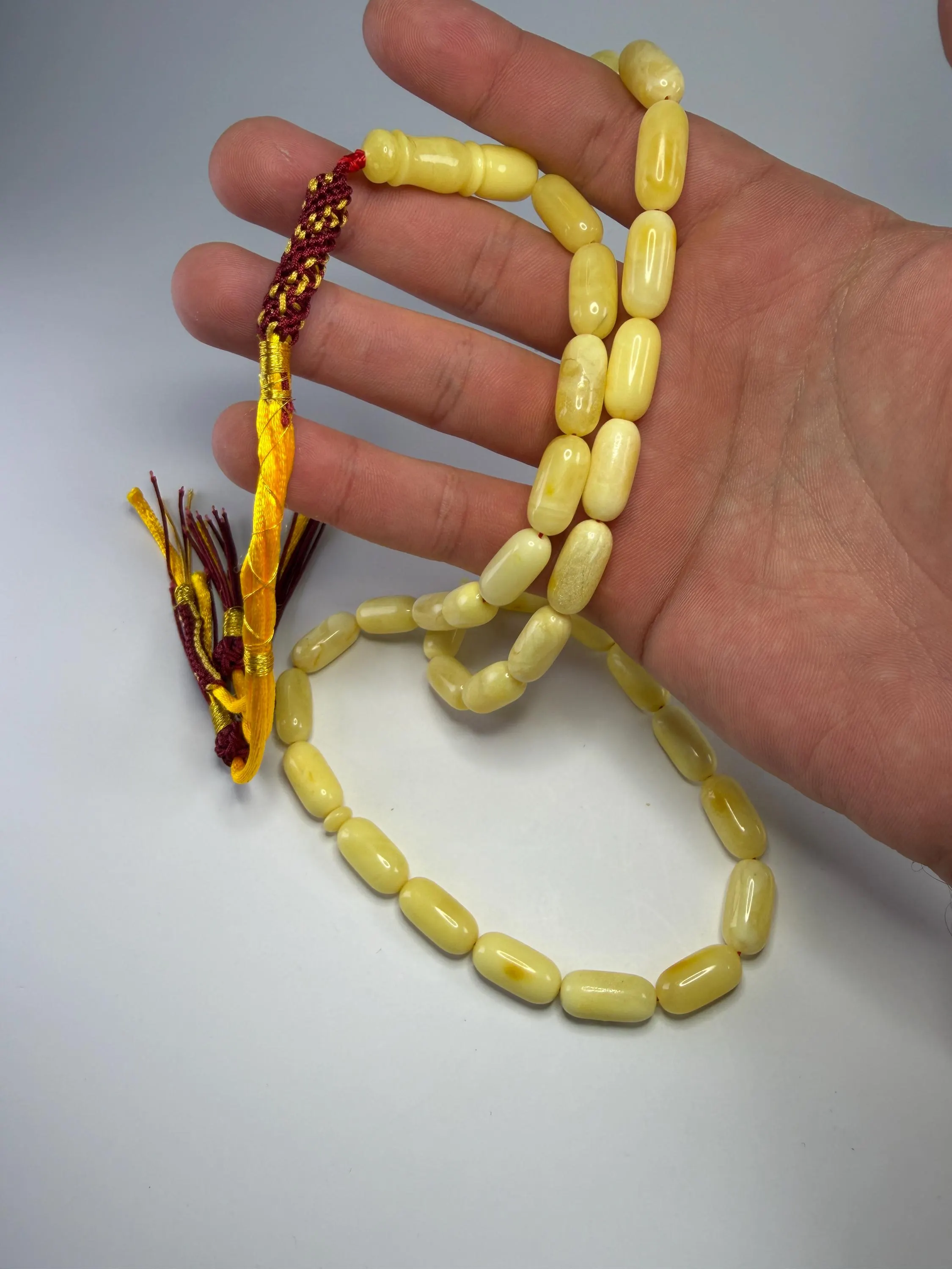 Luxury Cream Amber stone 45 Beads 8mm – Smooth Oval Misbaha Prayer Beads