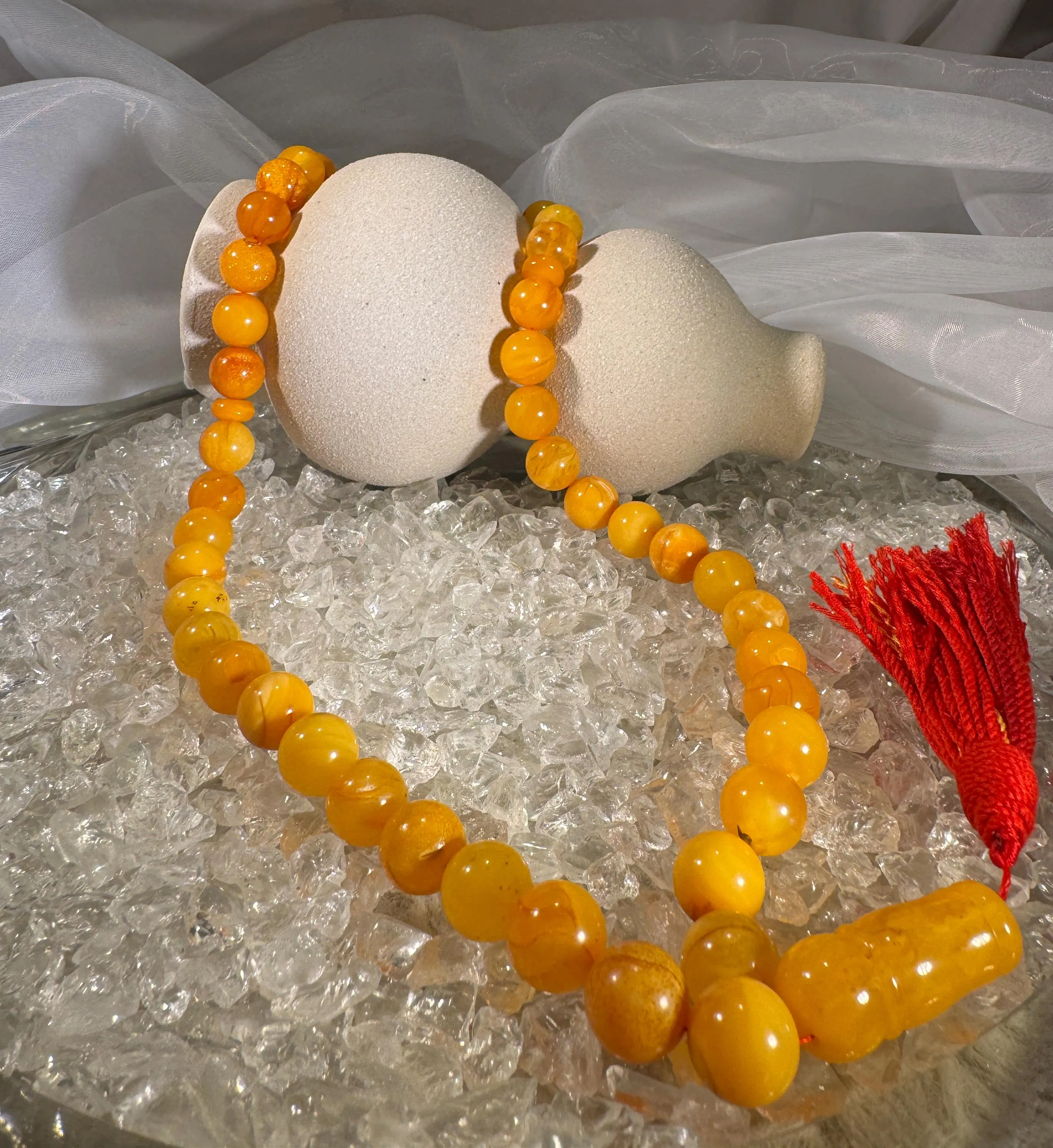Handmade Polish Amber Islamic Rosary: Round Prayer Beads Misbaha