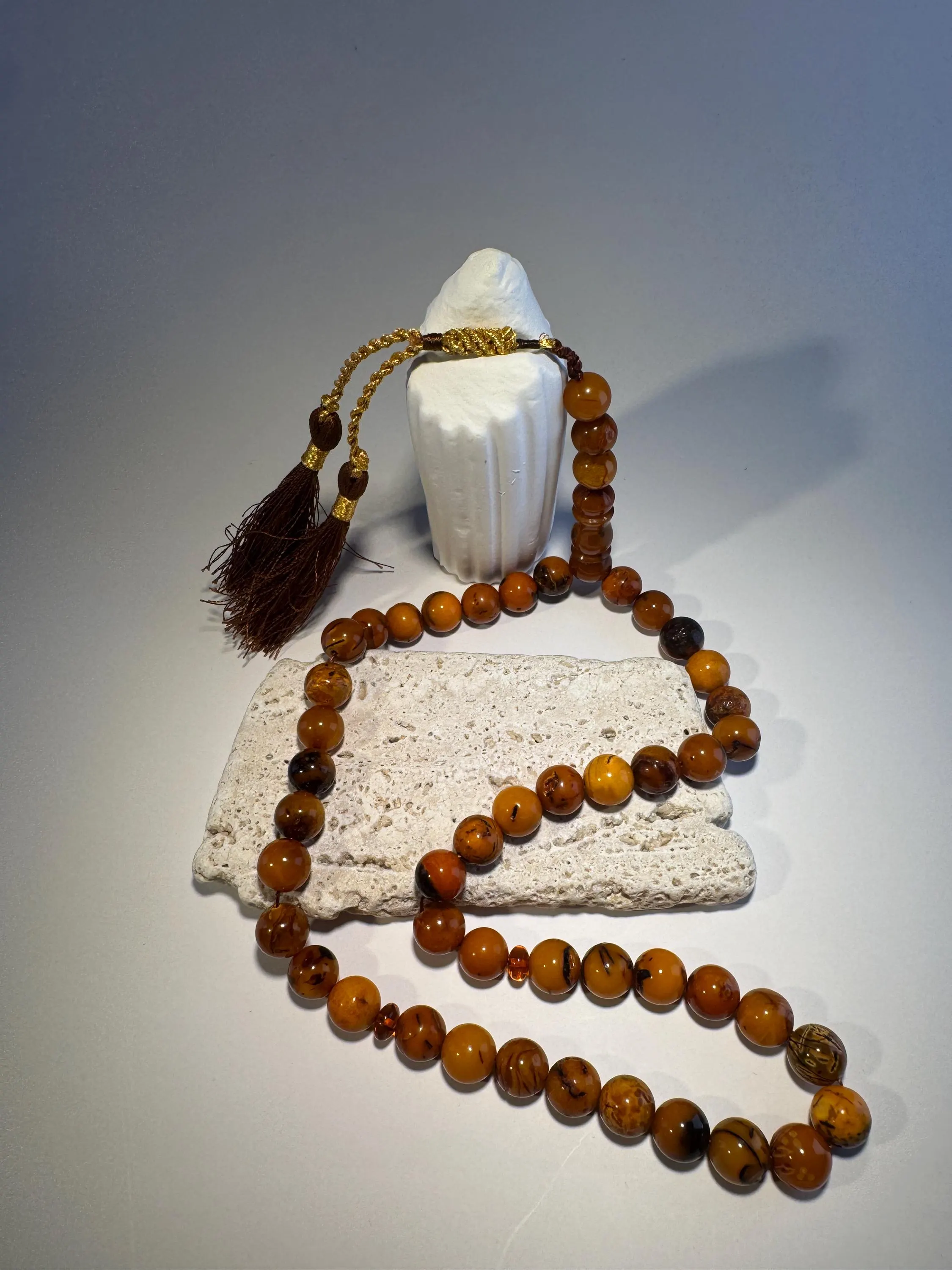 Antique Style Amber Tasbih – 45+3 Beads Handmade Misbaha