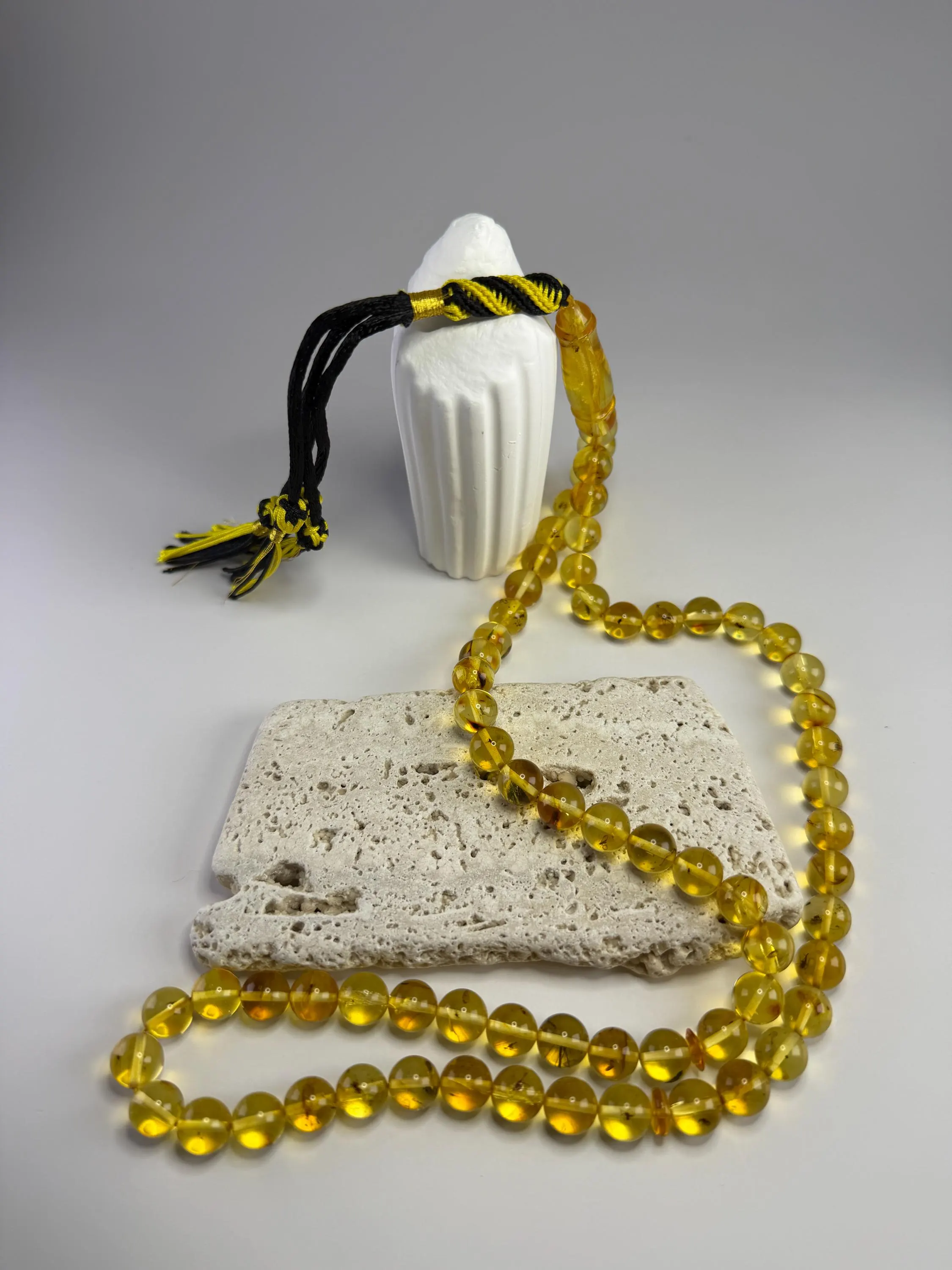 Insect Amber Tasbih 33 Beads – 9.6mm Golden Inclusion Prayer Beads – Unique Misbaha - image 4