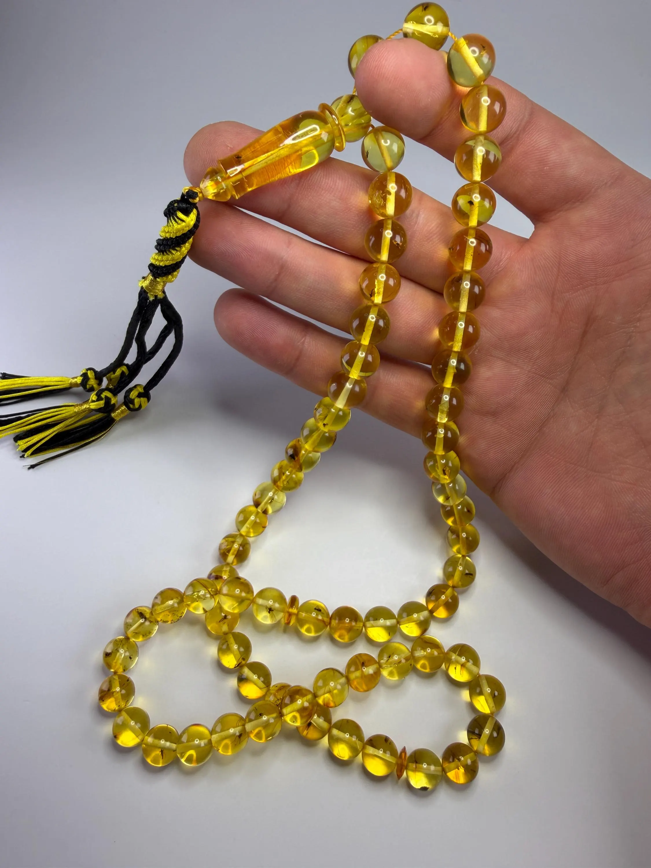 Insect Amber Tasbih 33 Beads – 9.6mm Golden Inclusion Prayer Beads – Unique Misbaha - image 5