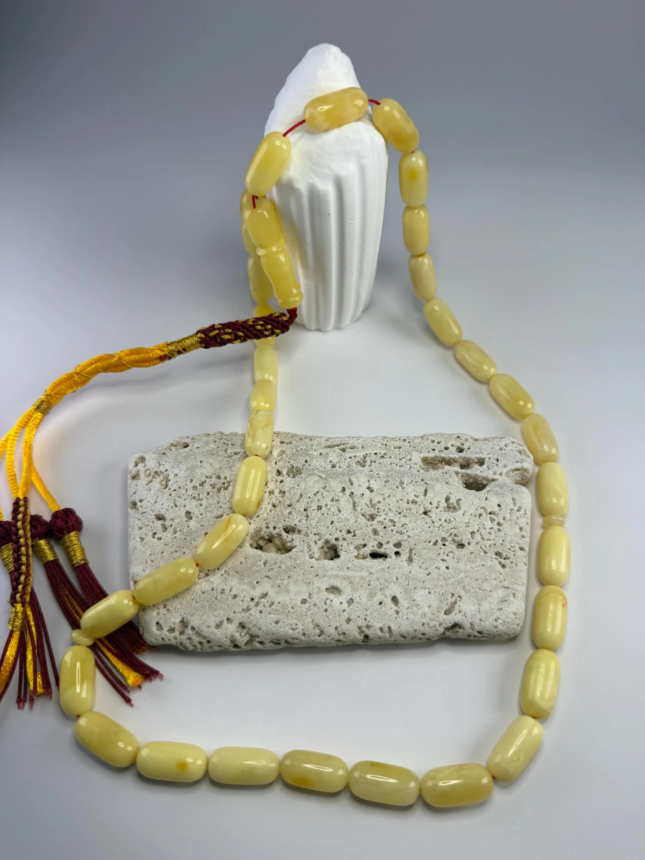 Luxury Cream Amber stone 45 Beads 8mm – Smooth Oval Misbaha Prayer Beads - image 5