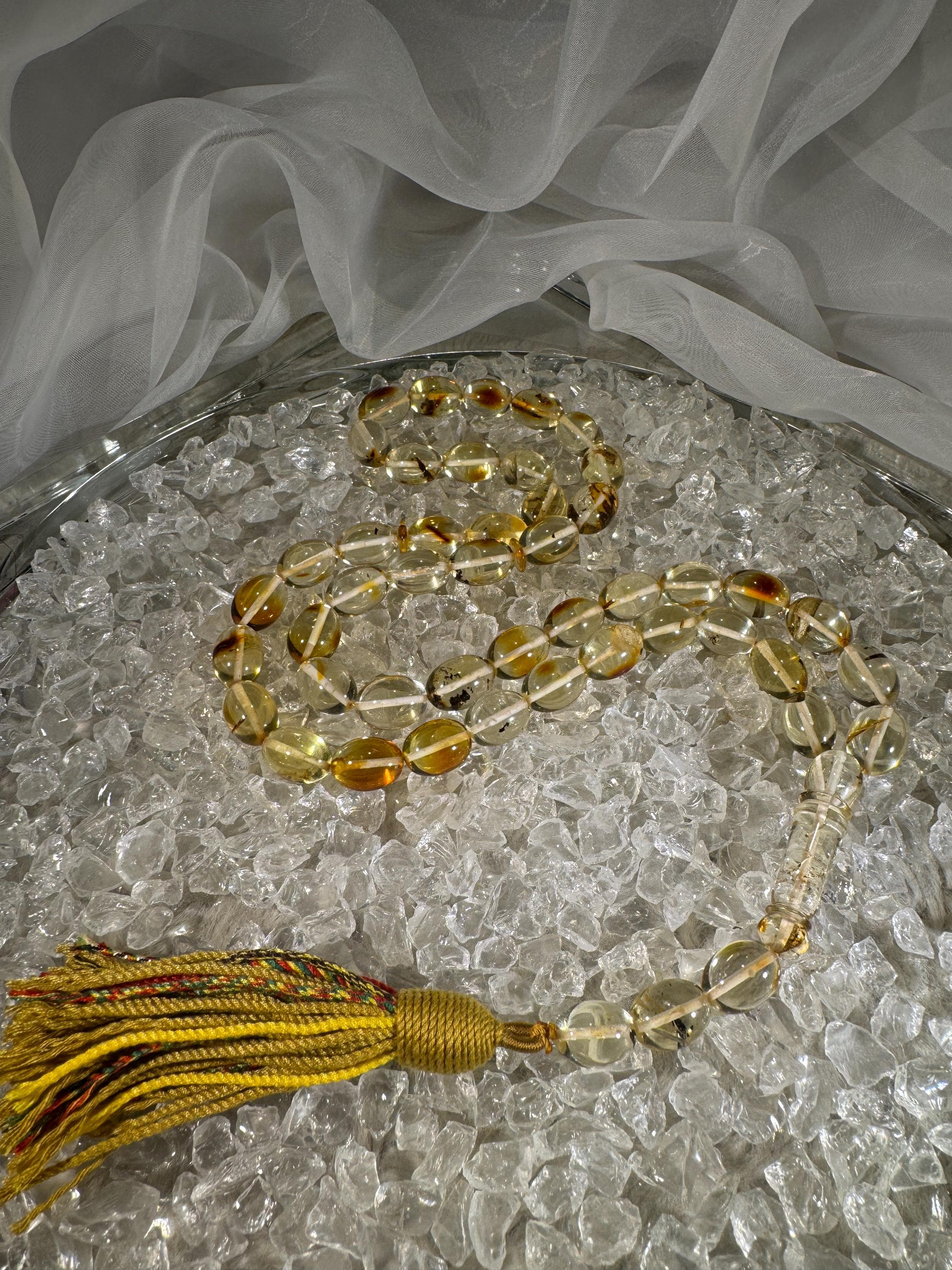 Baltic amber prayer beads with silk tassel – luxury Islamic gift misbaha, perfect for Ramadan, Eid, and special occasion