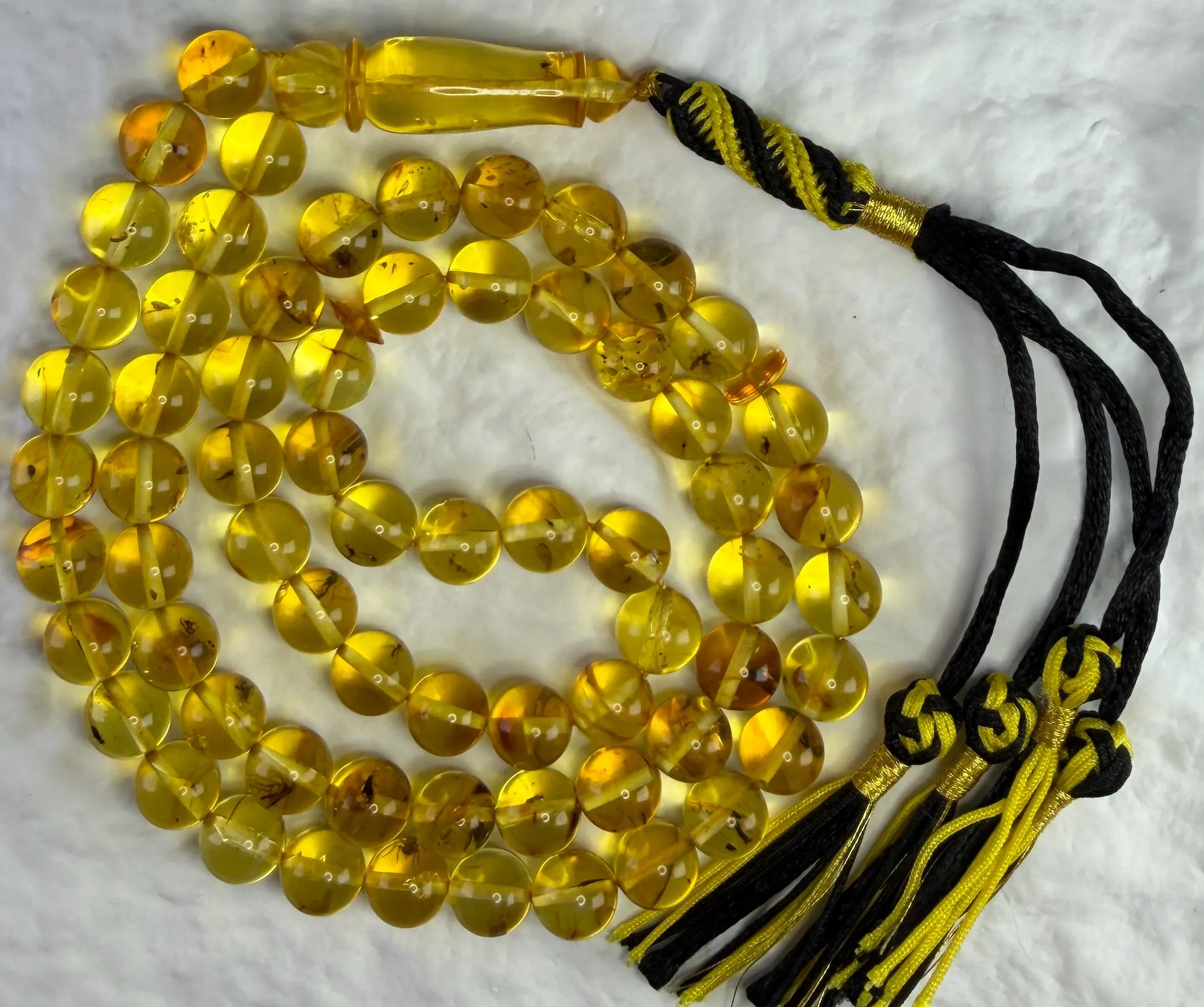 Insect Amber Tasbih 33 Beads – 9.6mm Golden Inclusion Prayer Beads – Unique Misbaha - image 2