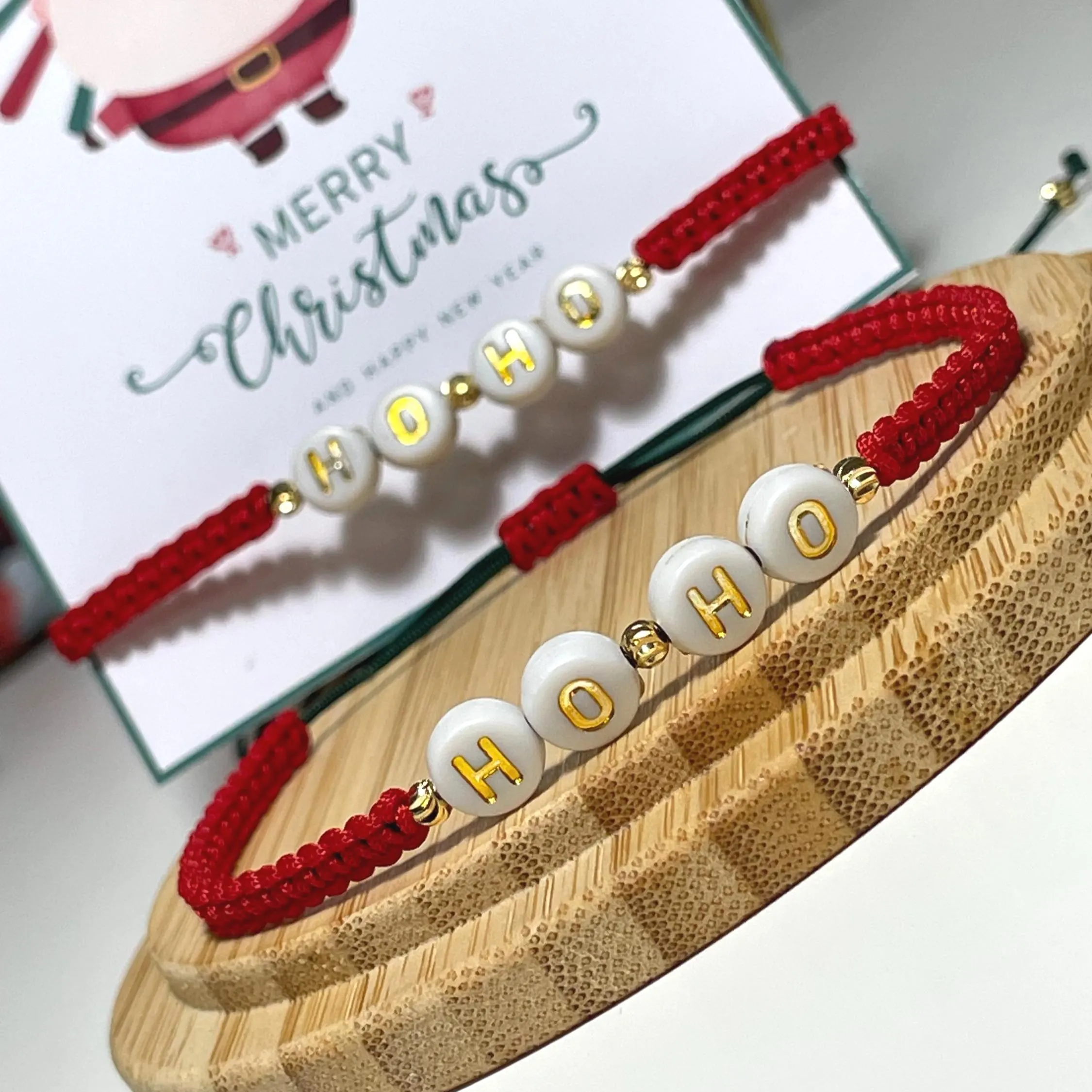 Give your friends a "Ho Ho Ho" bracelet they'll love this Christmas! Perfect for your classmate, friend, neighbor, teacher, etc. This handmade Christmas-themed bracelet is perfect for gifting your staff, friends, or students this holiday season. It also makes fun stocking stuffers, advent calendar fillers, White Elephant gifts, Christmas party favors, and more!