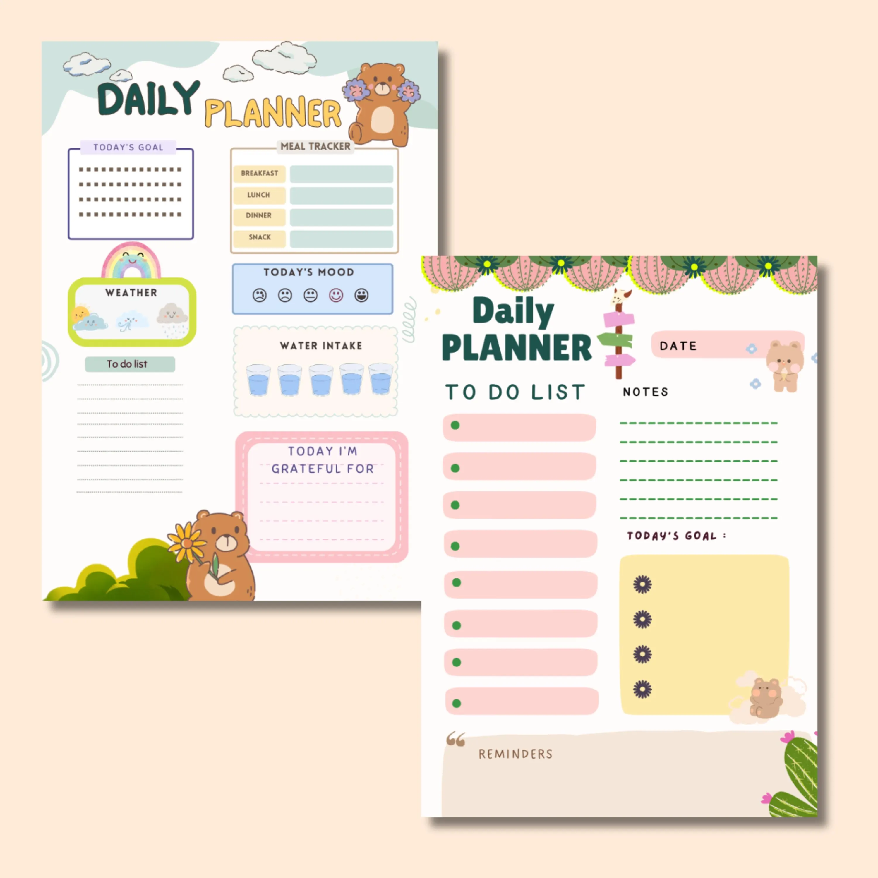 Bear Planner,Monthly , weekly , daily Kawaii Stickers, GoodNotes Canva Template (Digital Download - image 5