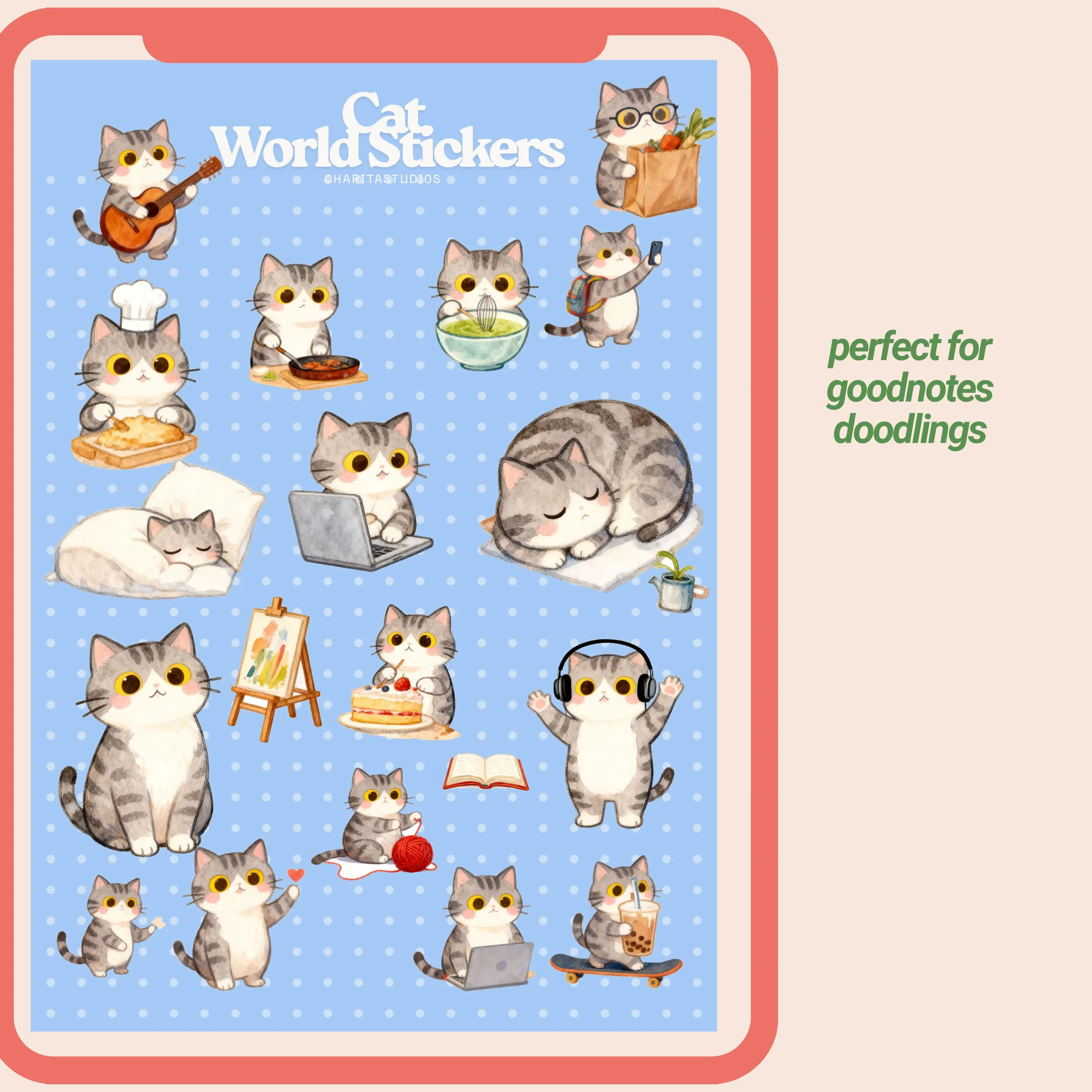 Cat Digital Planner, Journal, GoodNotes, Kawaii Stickers (Digital Download) - image 5