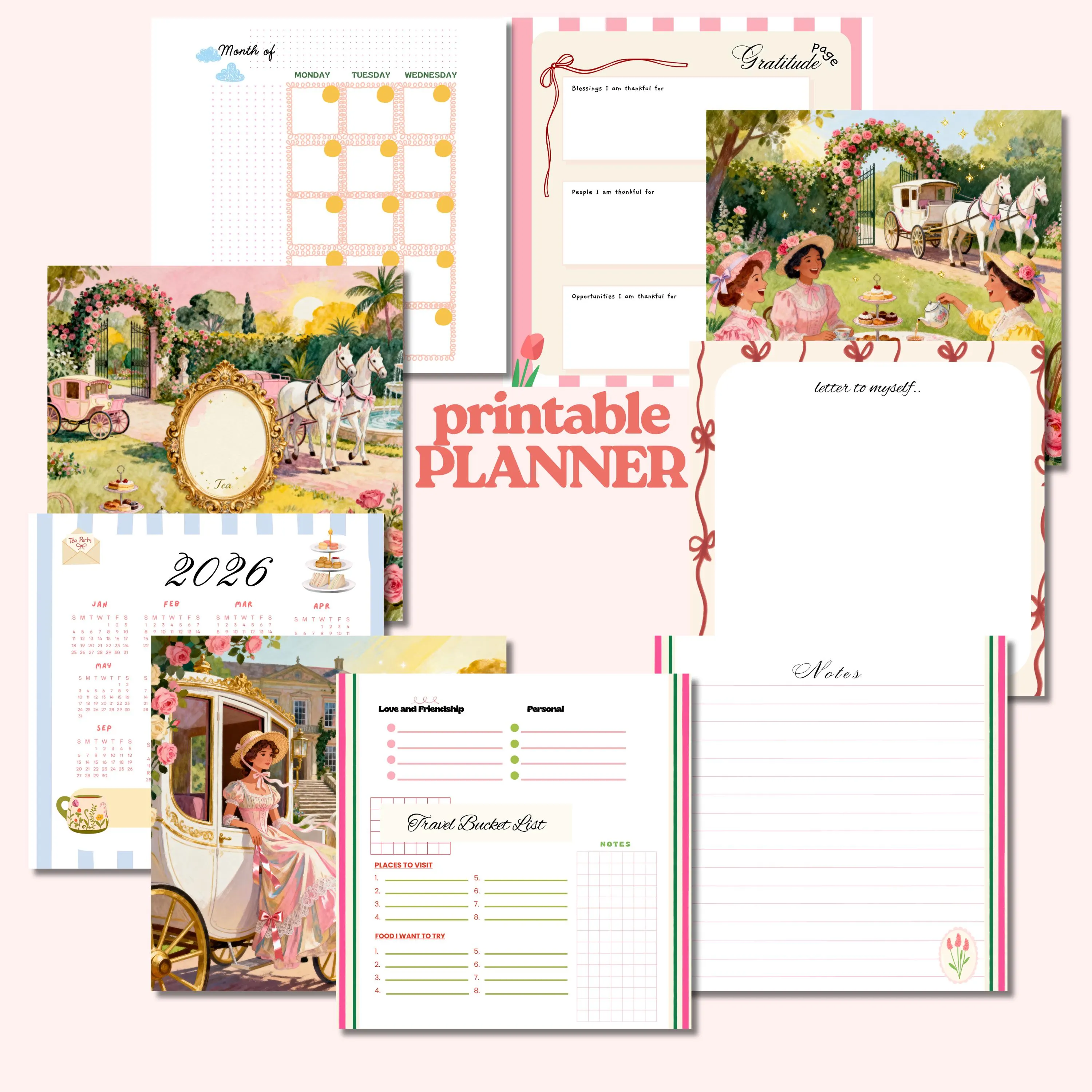 Regency Tea Party Digital Planner: Coquette, Vintage Style (Digital Download)