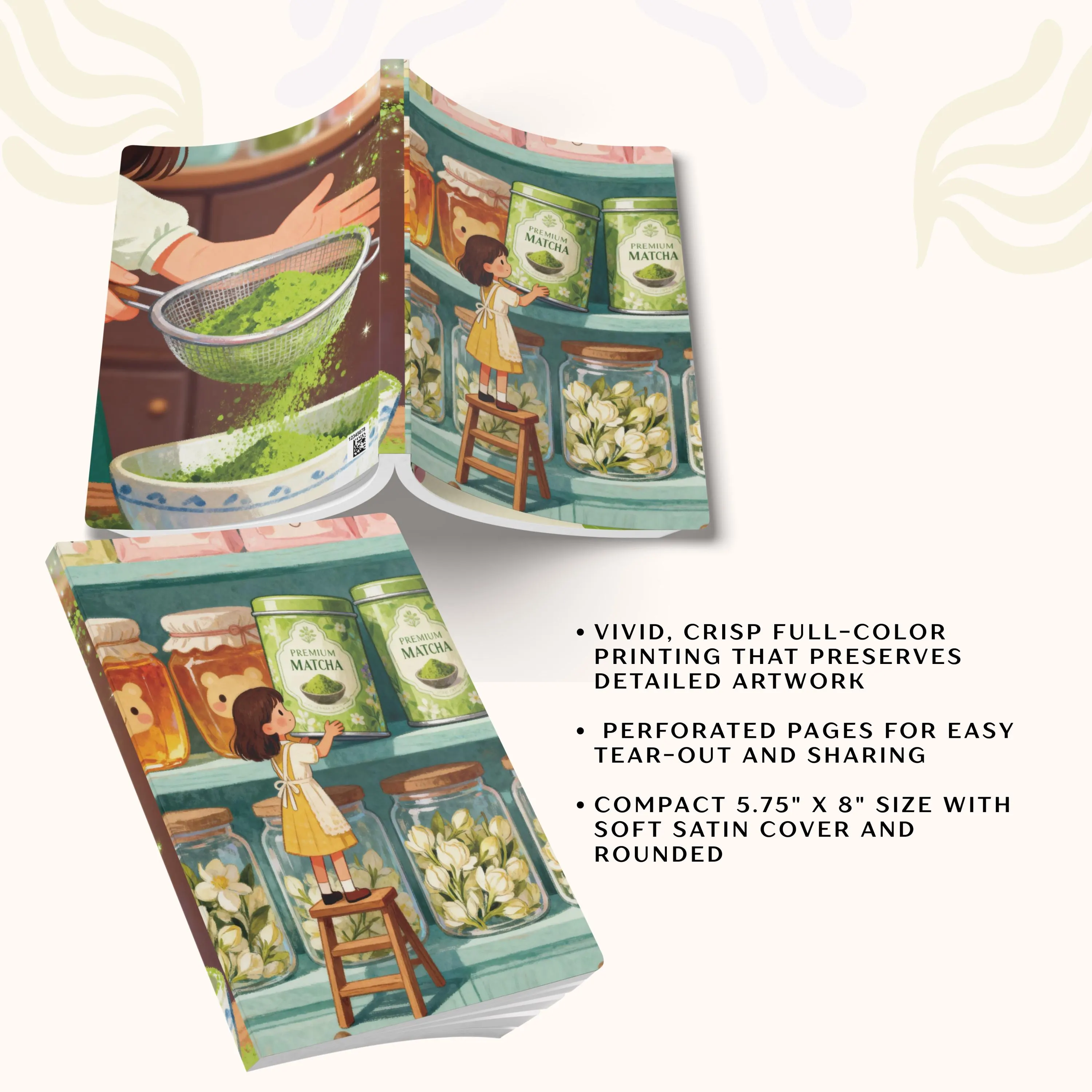 Undated Matcha 2027 planner listing graphic showing a personalized cover, 2027 calendar spread, and interior goals tracker with savings jar tracker