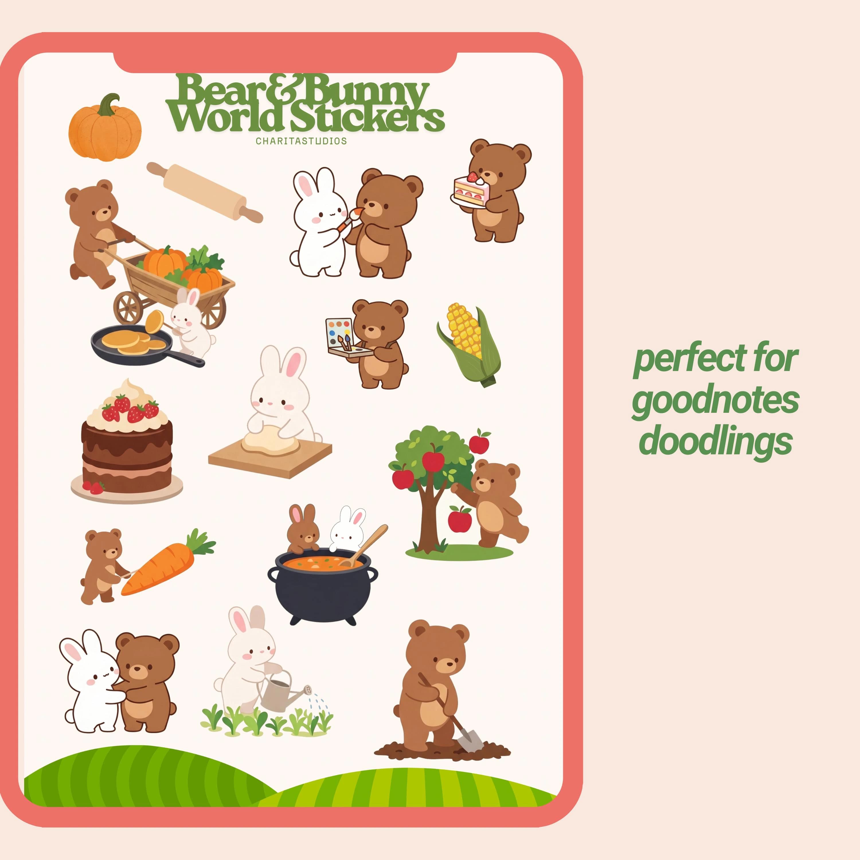 Cozy Bear Bunny Watercolor Digital Planner (GoodNotes, Stickers) - image 3