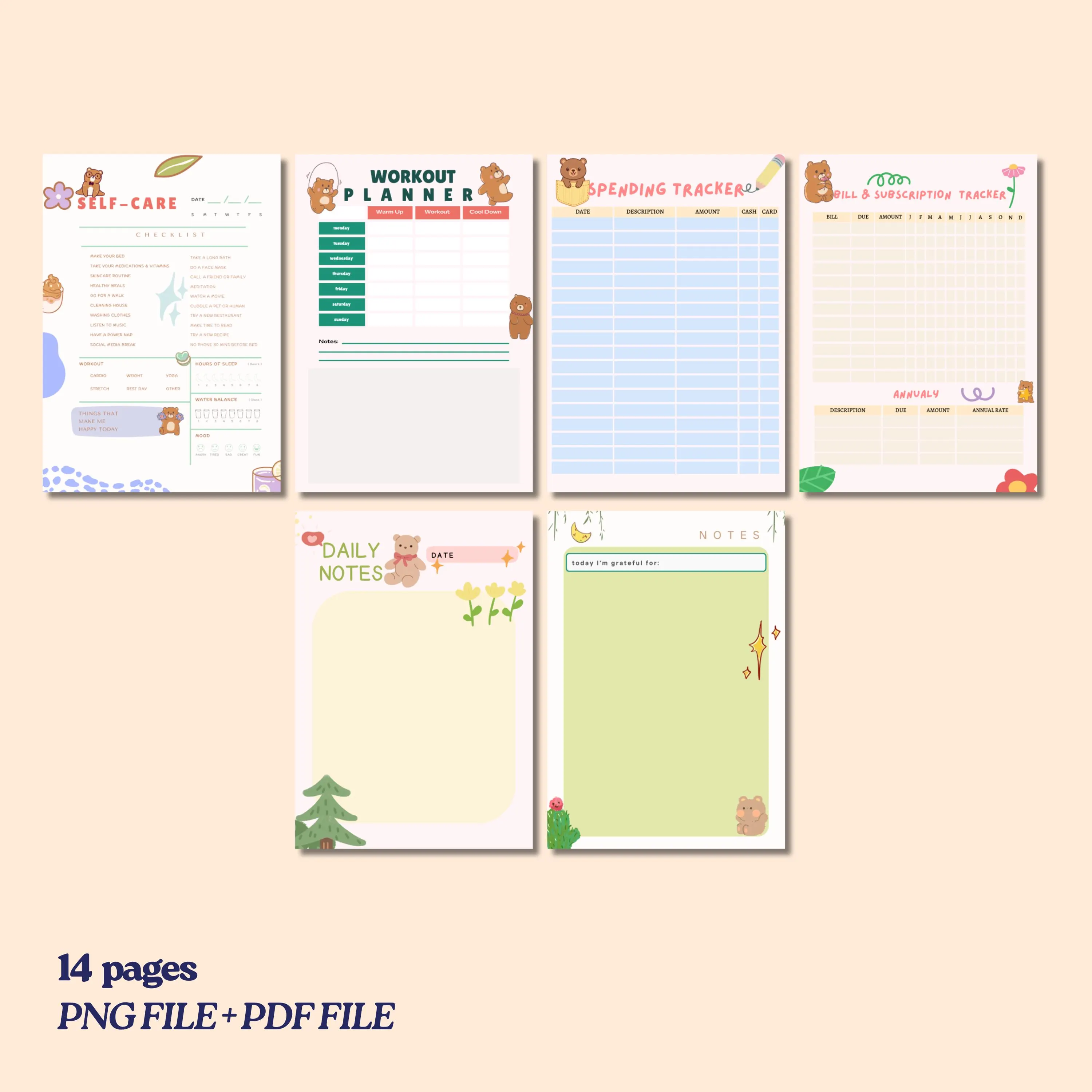 Bear Planner,Monthly , weekly , daily Kawaii Stickers, GoodNotes Canva Template (Digital Download - image 4