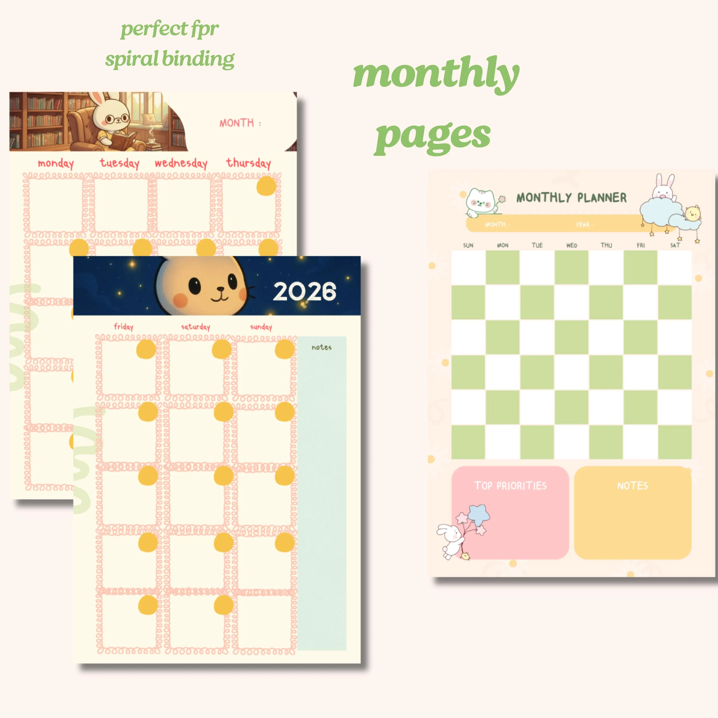 Kawaii Bunny Planner: Daily, Weekly, Monthly Calendar (Printable PDF Bundle) - image 4
