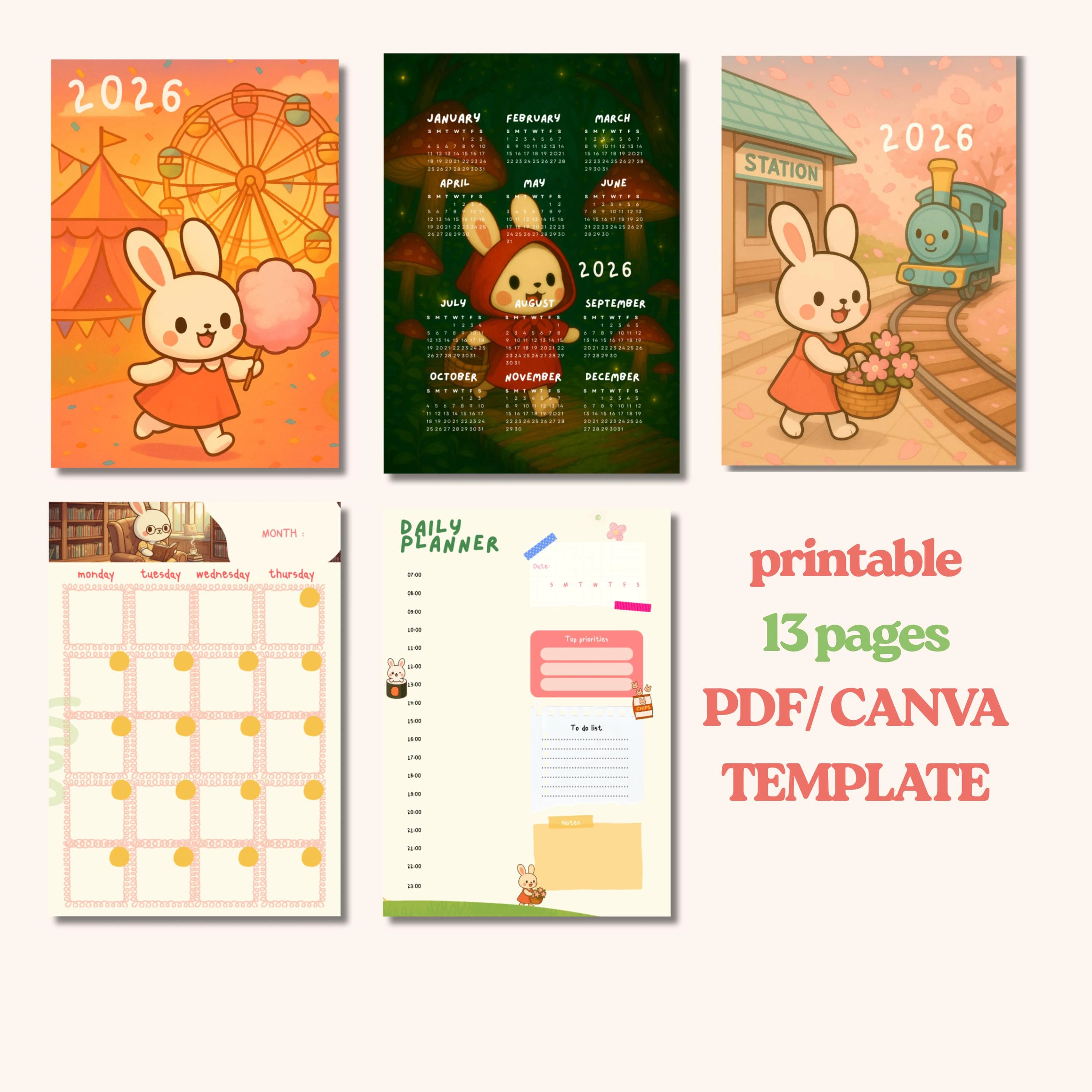 Kawaii Bunny Planner: Daily, Weekly, Monthly Calendar (Printable PDF Bundle) - image 3