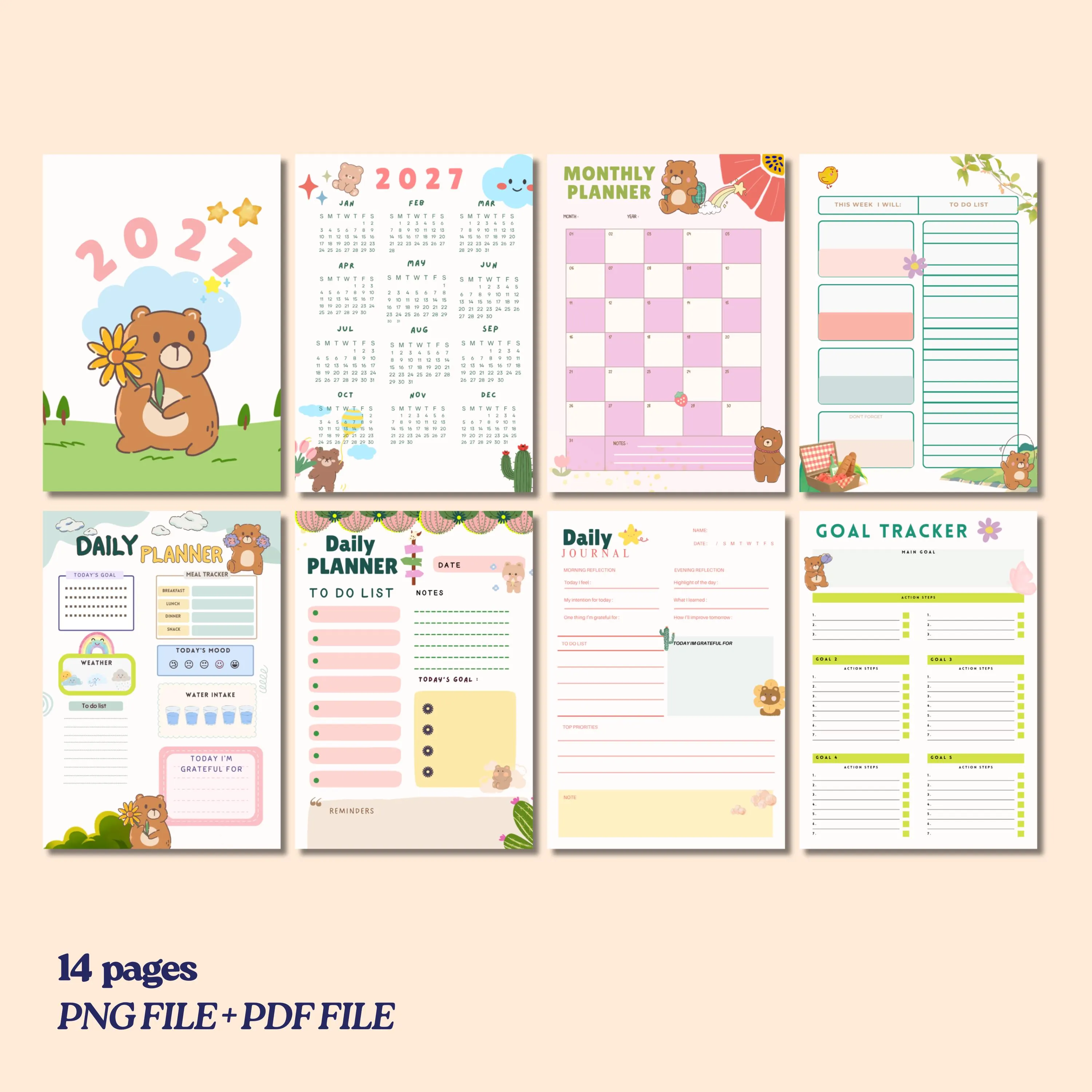Bear Planner,Monthly , weekly , daily Kawaii Stickers, GoodNotes Canva Template (Digital Download - image 3