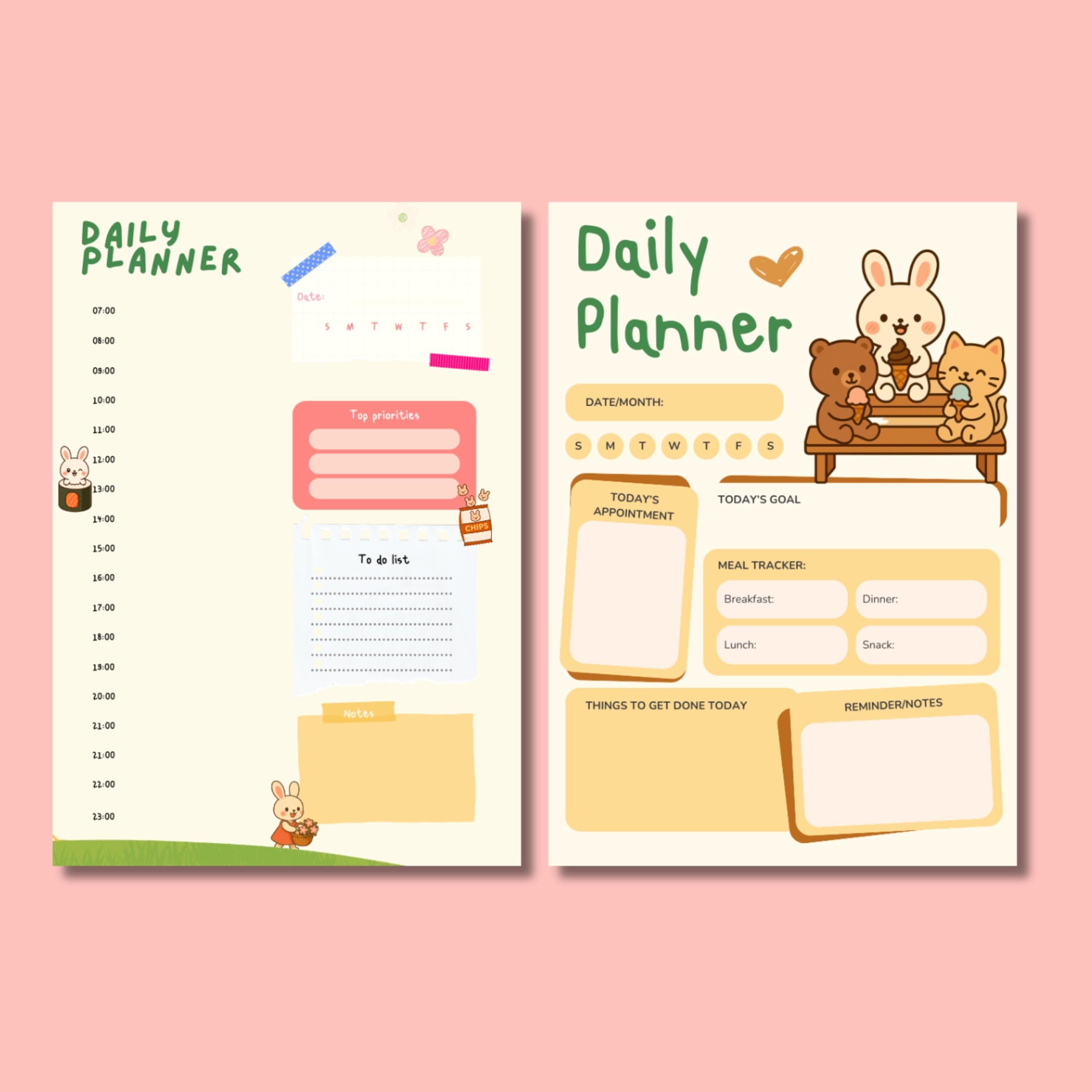 Kawaii Bunny Planner: Daily, Weekly, Monthly Calendar (Printable PDF Bundle) - image 5