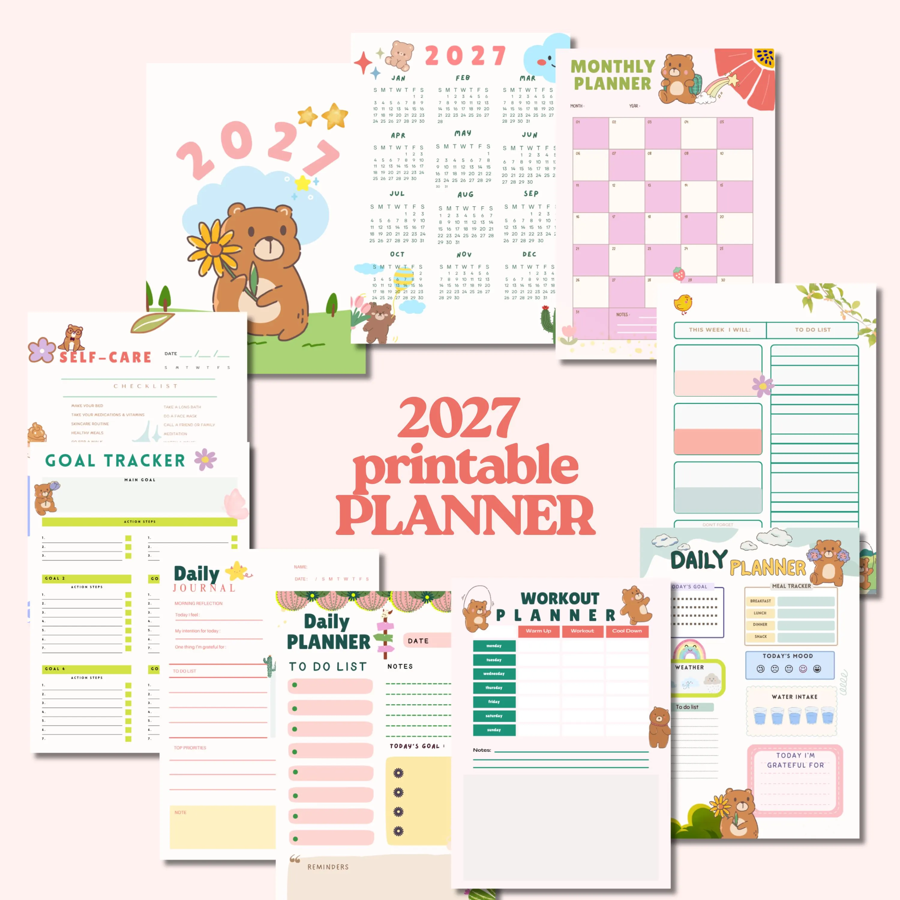 Bear Planner,Monthly , weekly , daily Kawaii Stickers, GoodNotes Canva Template (Digital Download