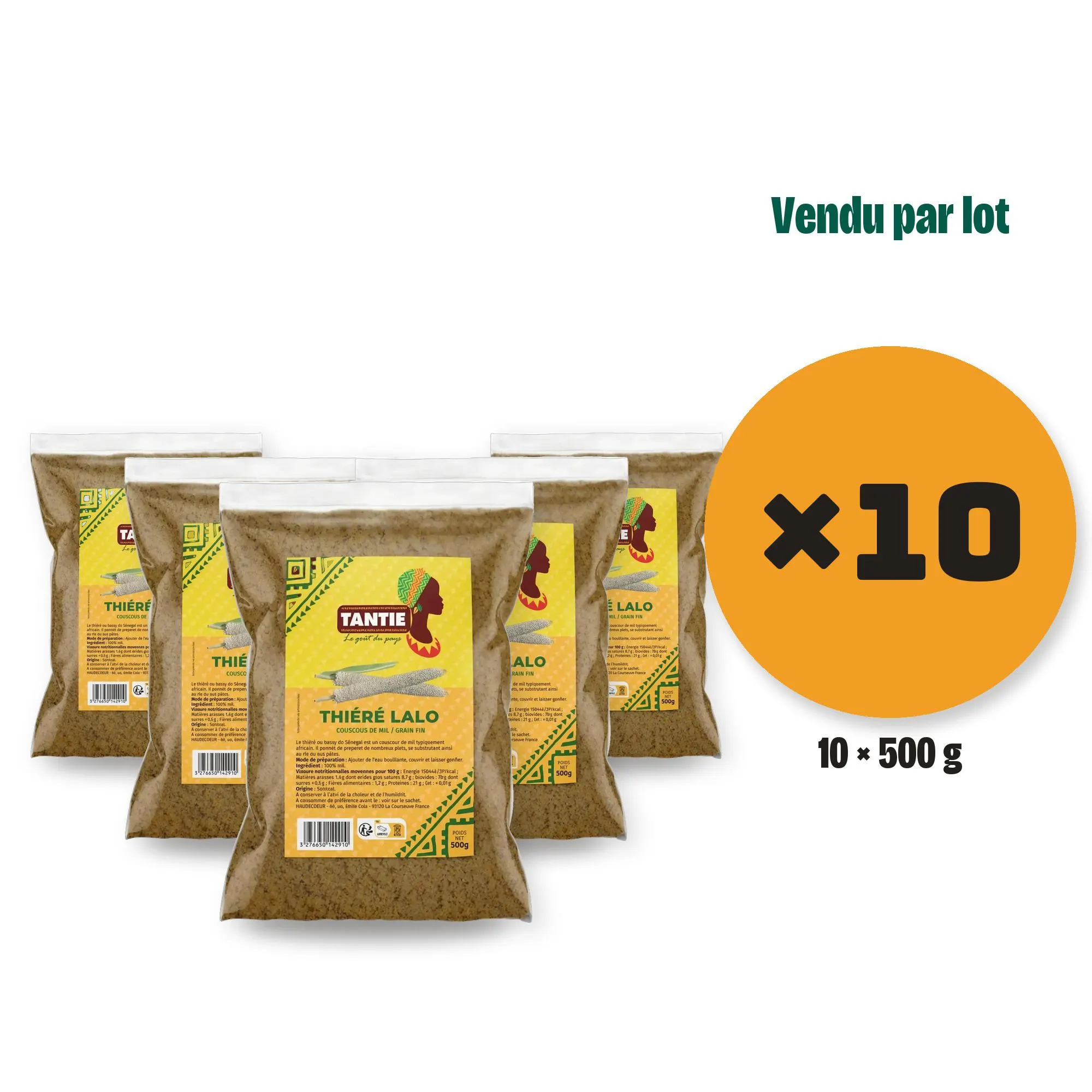 Thiéré lalo TANTIE, couscous sénégalais de mil et maïs à grain fin | Lot de 10 sachets de 500 g