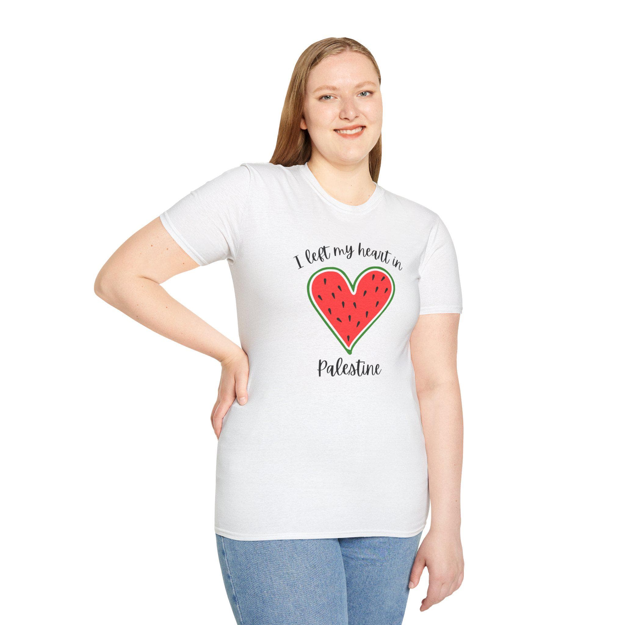 I Left My Heart in Palestine Watermelon Unisex Softstyle T-Shirt Gildan Softstyle® 64000 - image 4