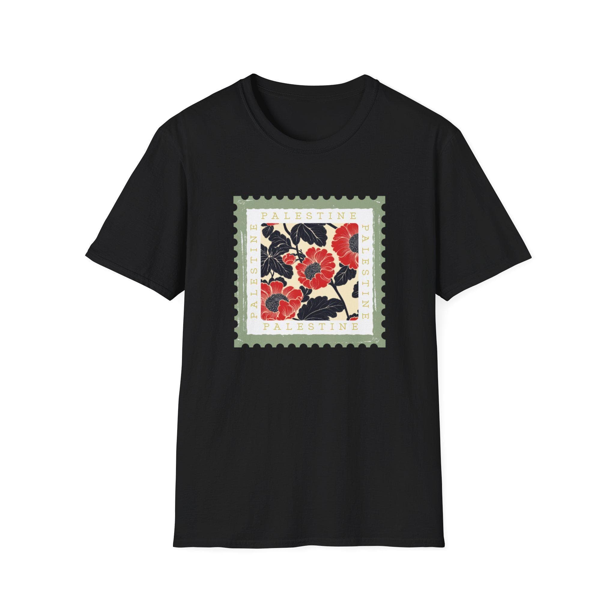 Palestine Poppies Stamp T-Shirt | Unisex Softstyle Lightweight Graphic Tee Casual Shirt | Gift Idea, Ramadan, Eid | Support Palestine