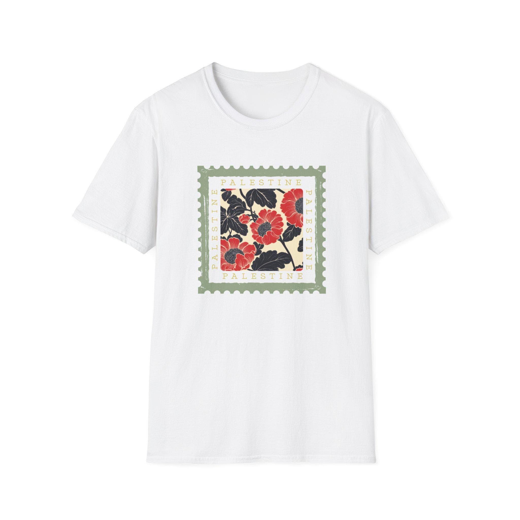 Palestine Poppies Stamp T-Shirt | Unisex Softstyle Lightweight Graphic Tee Casual Shirt | Gift Idea, Ramadan, Eid | Support Palestine - image 4