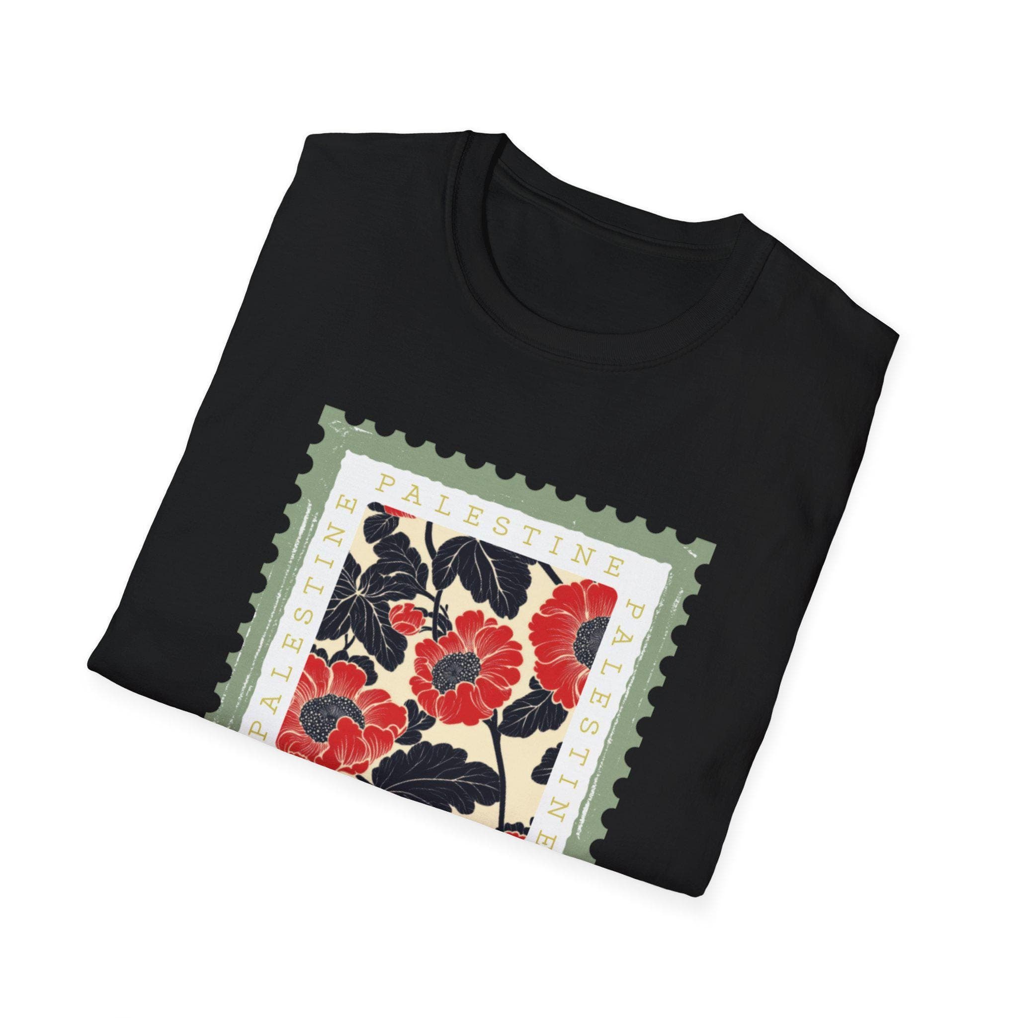 Palestine Poppies Stamp T-Shirt | Unisex Softstyle Lightweight Graphic Tee Casual Shirt | Gift Idea, Ramadan, Eid | Support Palestine - image 3