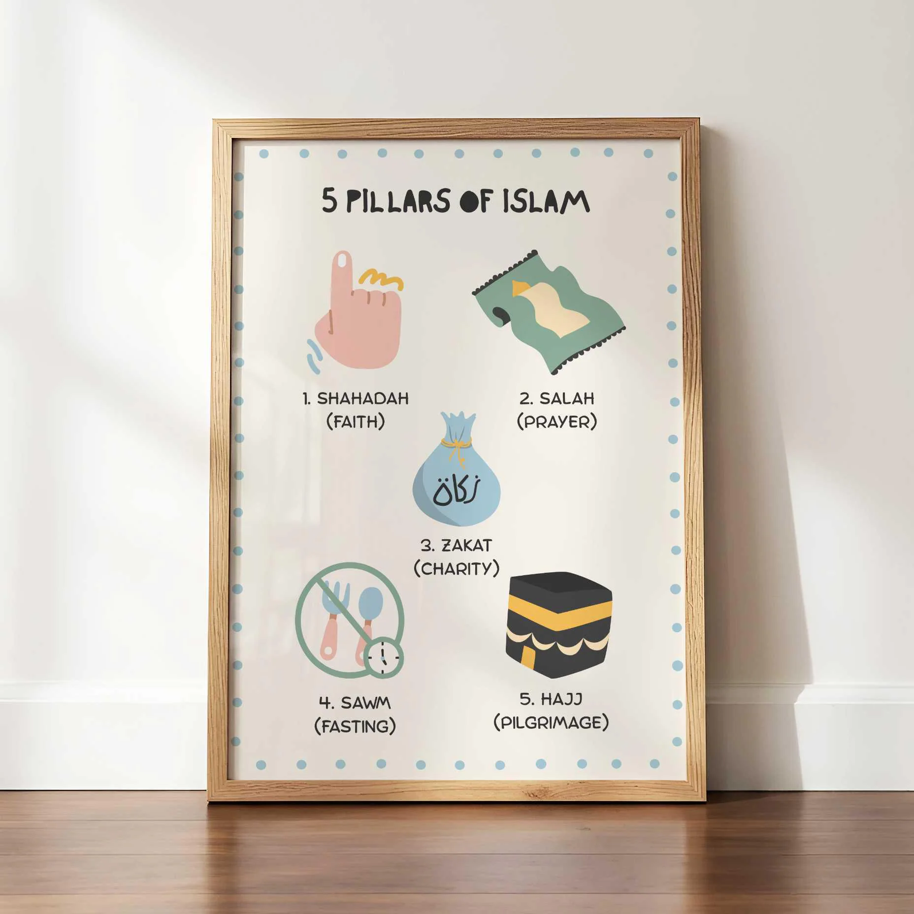Five Pillars of Islam Poster, Islamic Kids Wall Art, Muslim Educational Art Print