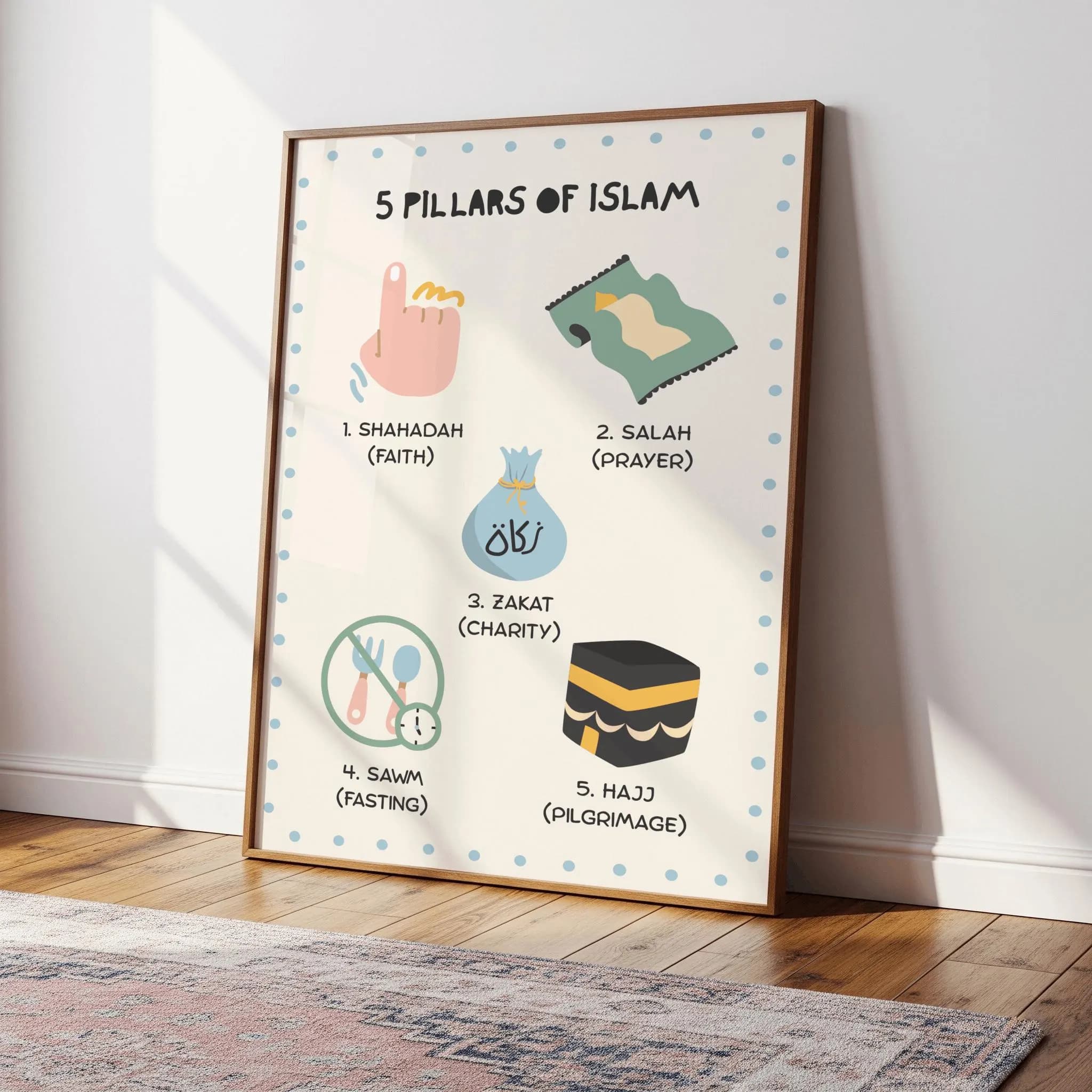 Five Pillars of Islam Poster, Islamic Kids Wall Art, Muslim Educational Art Print - image 2