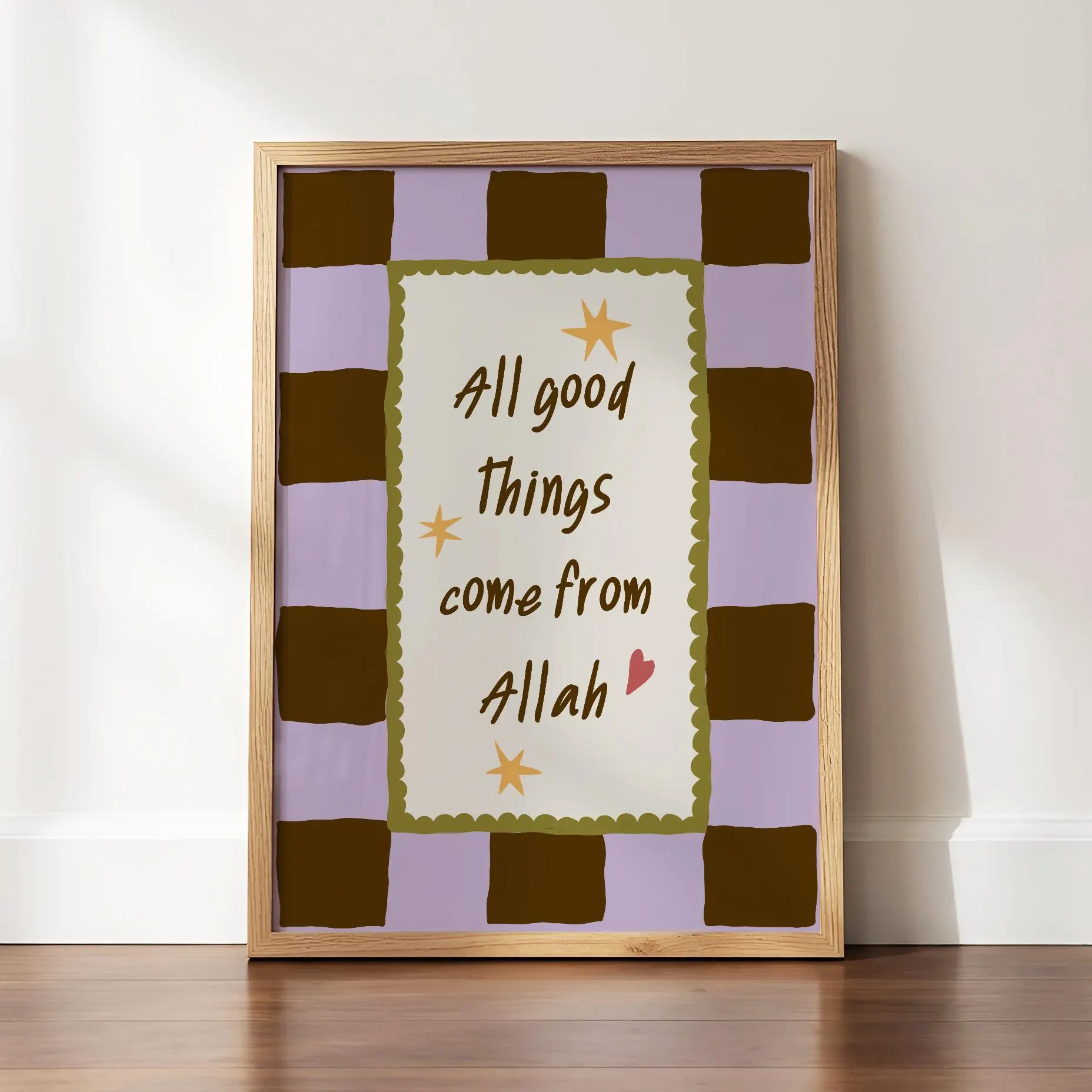 Allah Heartfelt Quote Prints, Islamic Kids Whimsical Home Decor, Muslim Nursery Wall Art