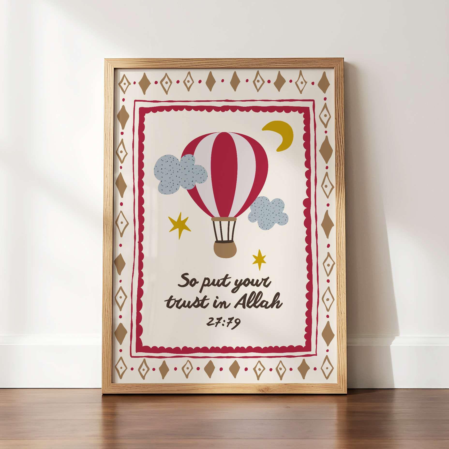 Trust in Allah Print, Islamic Colorful Home Decor, Muslim Whimsical Nursery Wall Art