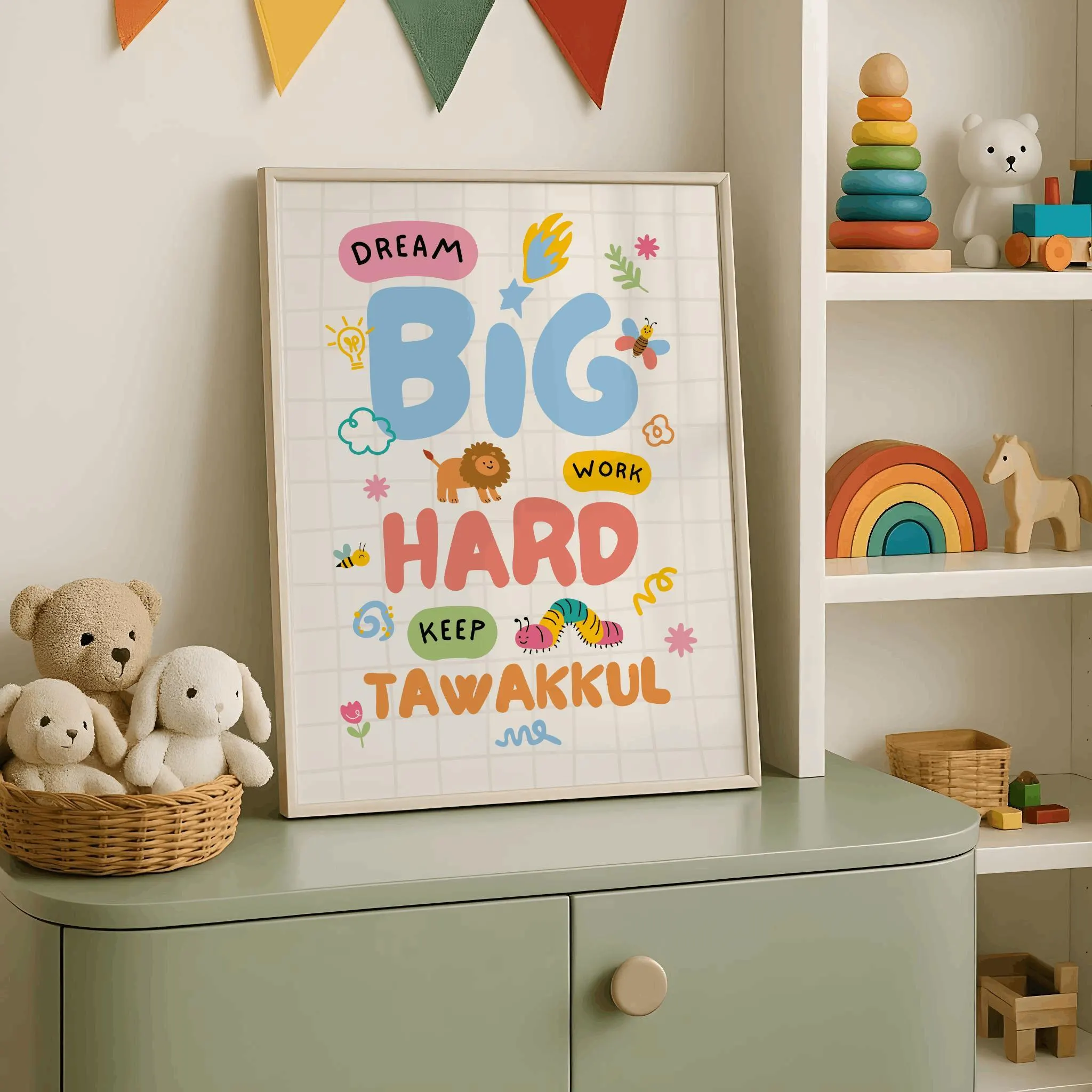 Dream Big, Work Hard, Keep Tawakkul: Islamic Modern Wall Art, Colorful Muslim Nursery Print - image 4